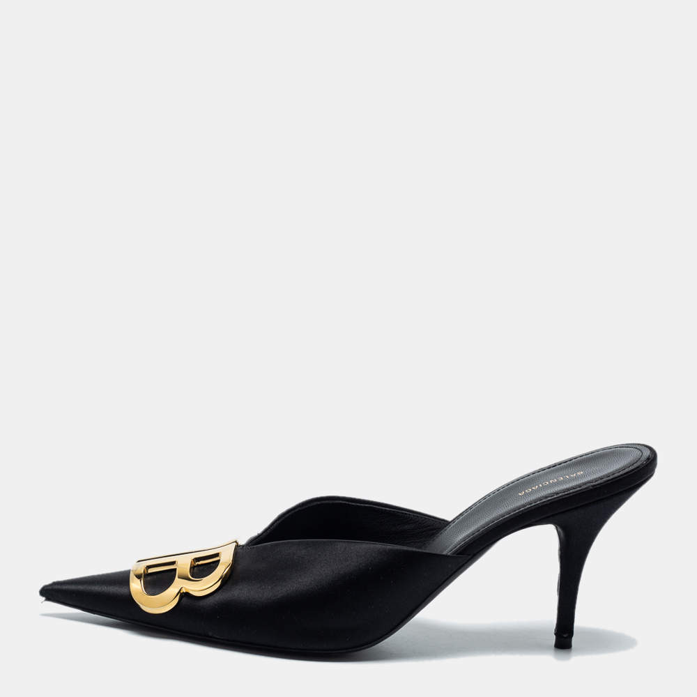 Balenciaga Black Satin Knife  Mules Size 39