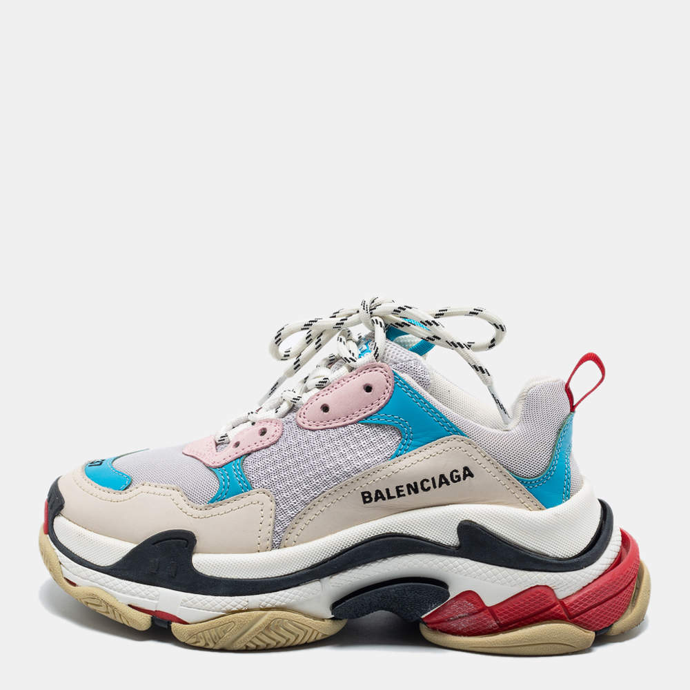 مملوكة مسبقًا Balenciaga Multicolor Leather And Mesh Triple S Sneakers Size 37