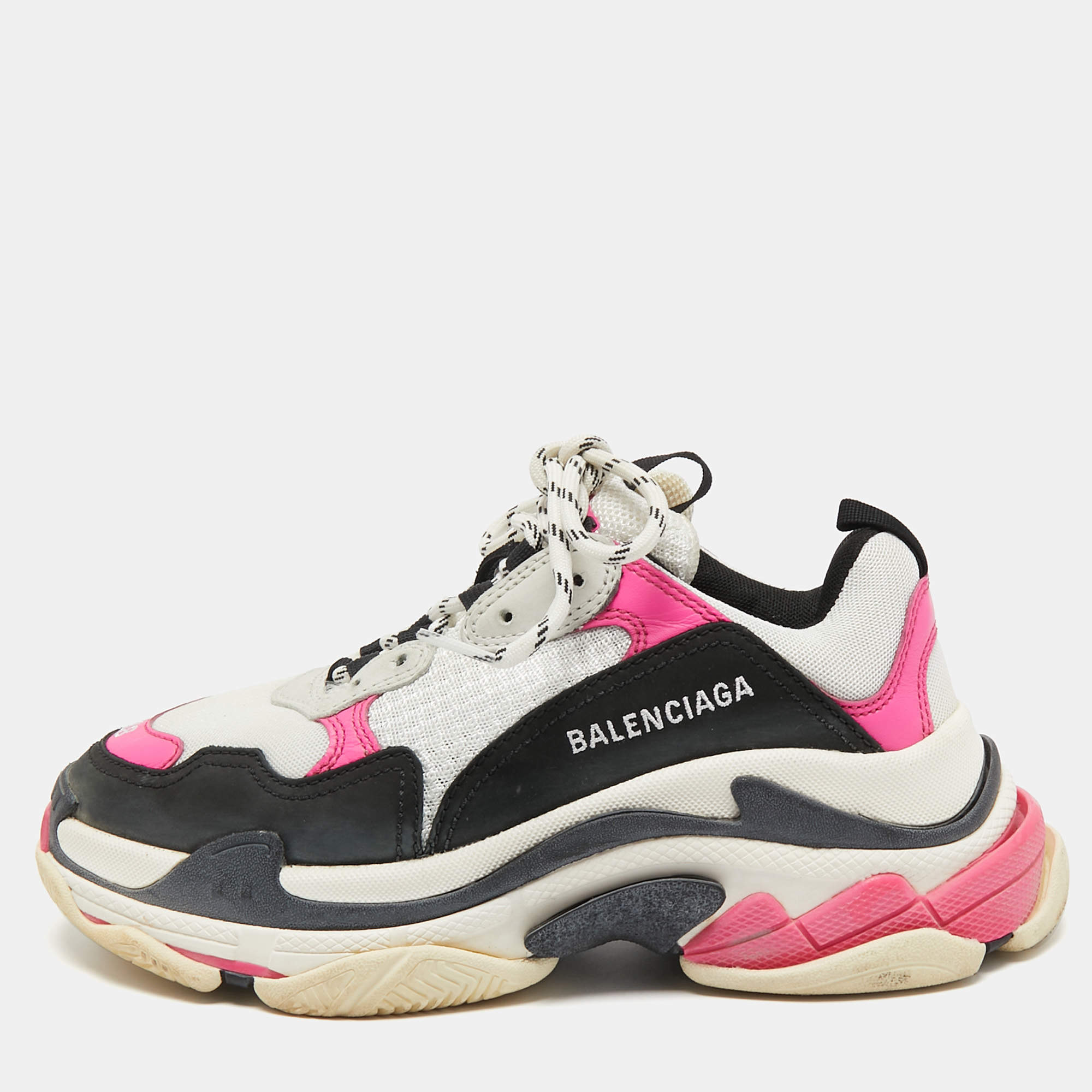 Pre Owned Balenciaga Multicolor Fabric and Leather Triple S Sneakers Size 38