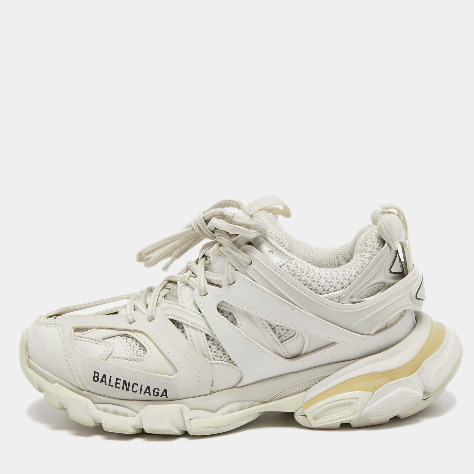Balenciaga White Leather and Mesh Track Sneakers Size 37