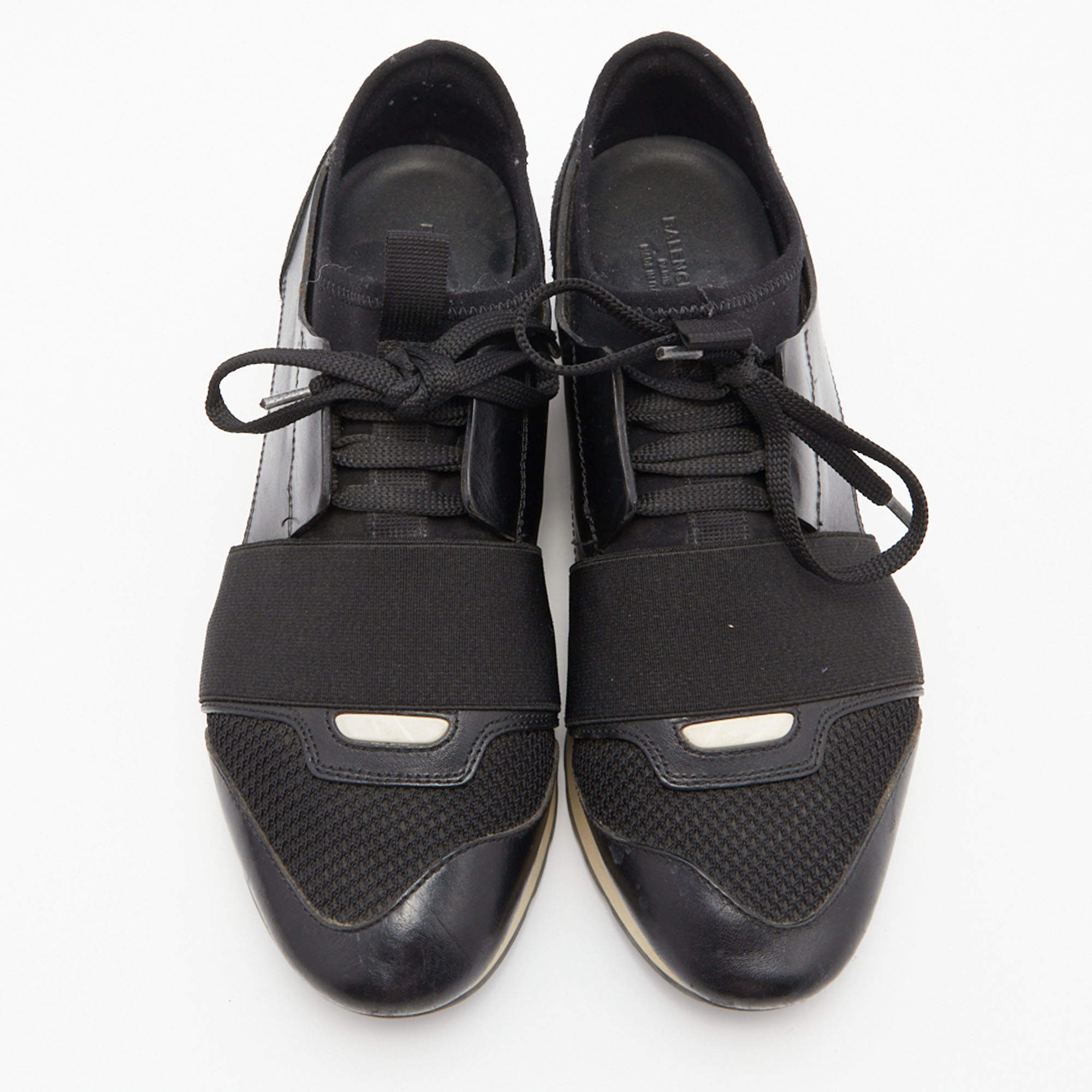 Black Leather, Suede and Mesh Race Sneakers Size Balenciaga |