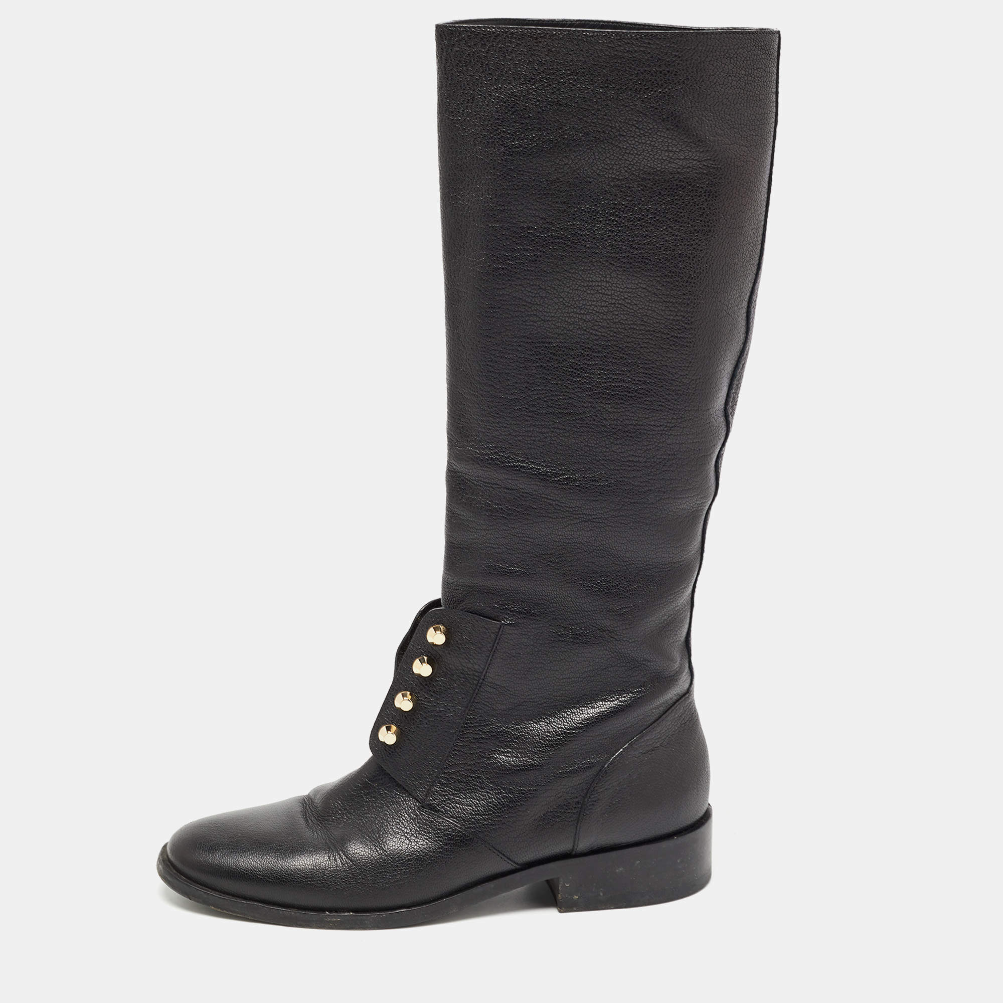 Pre Owned Balenciaga Black Leather Knee Length Boots Size 40