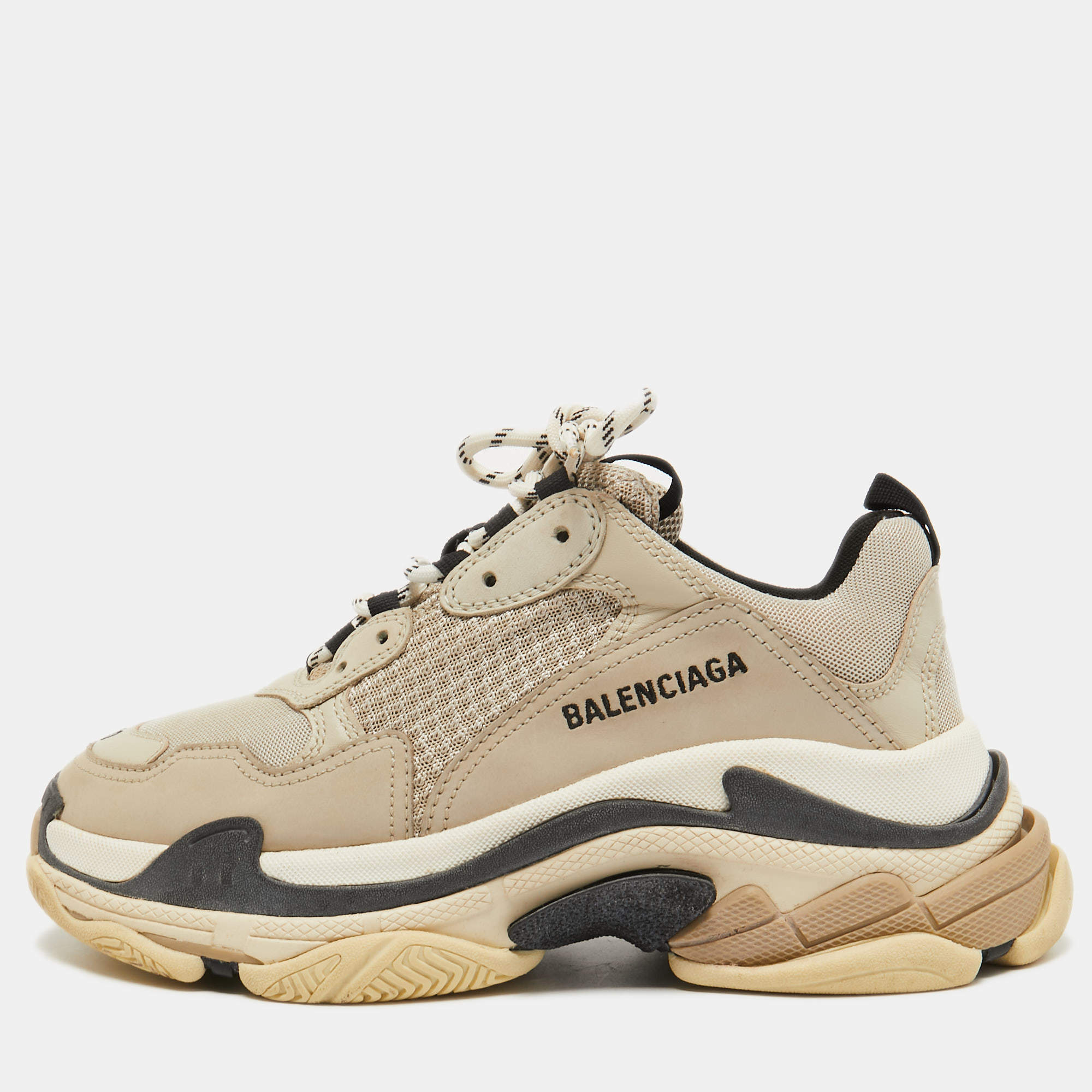Balenciaga Grey Leather and Mesh Triple S Sneakers Size 40