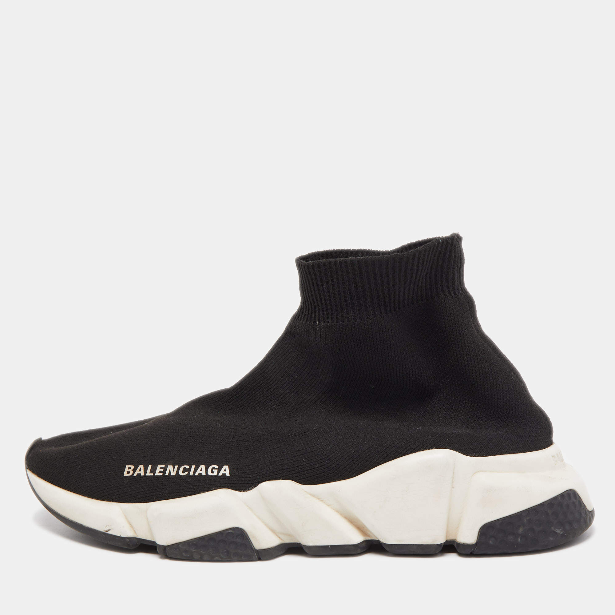 Balenciaga Black Knit Fabric Speed Trainer Sneakers Size 37