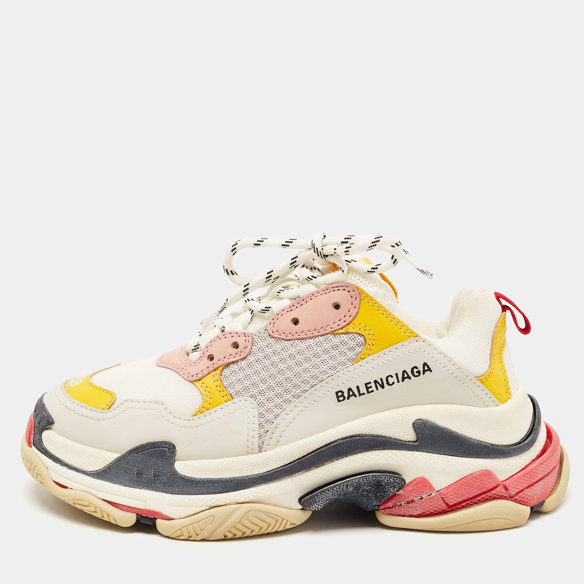 Pre Owned Balenciaga Multicolor Leather and Mesh Triple S Sneakers Size 38