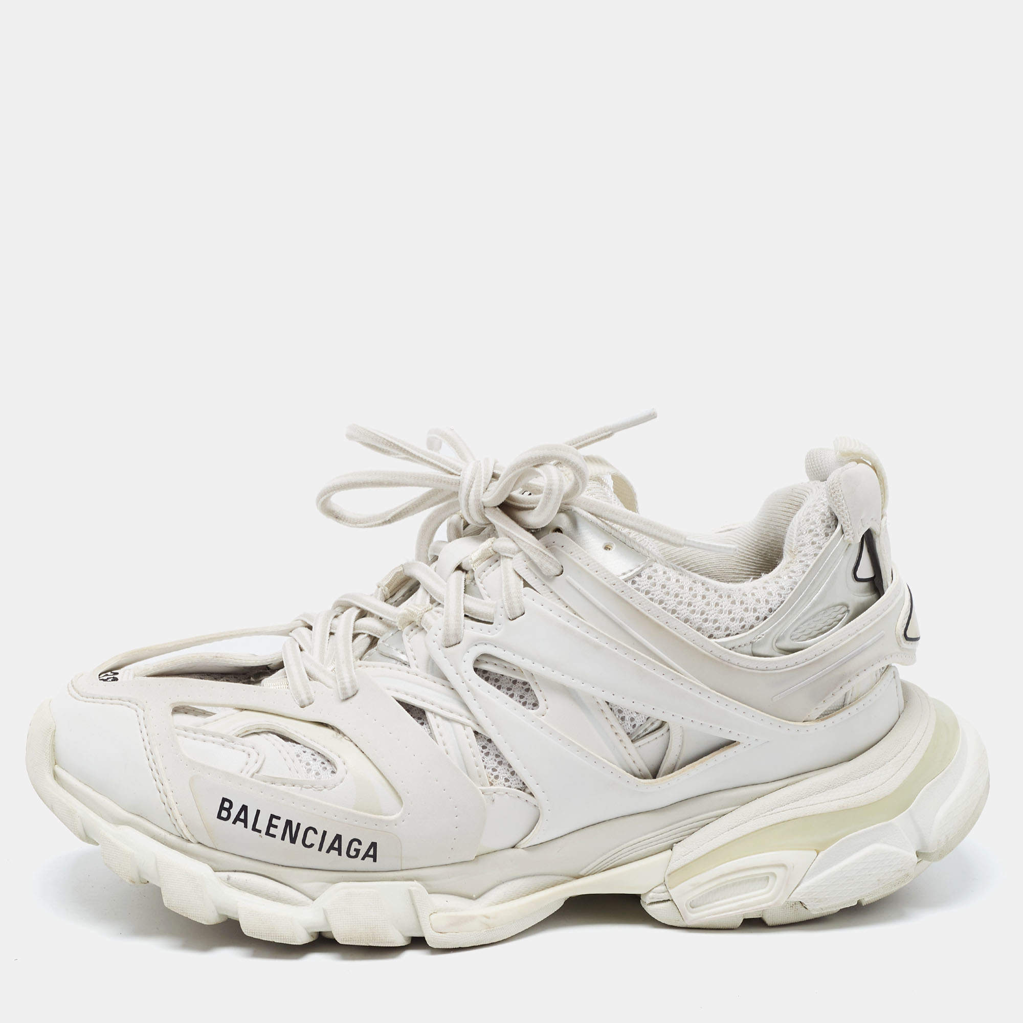 Balenciaga White Leather and Mesh Track Sneakers Size 38