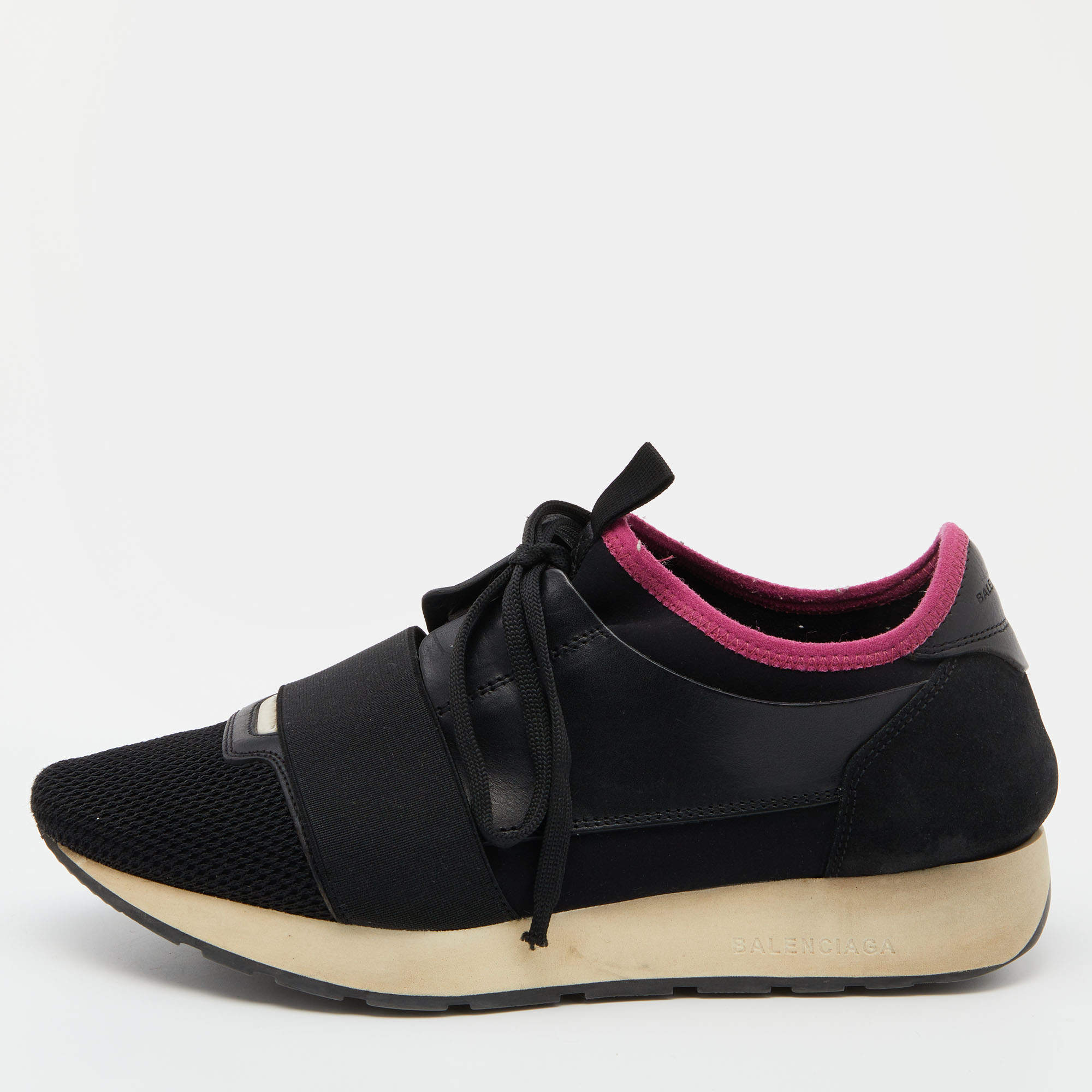 Balenciaga Black Leather and Mesh Race Runner Sneakers Size 39
