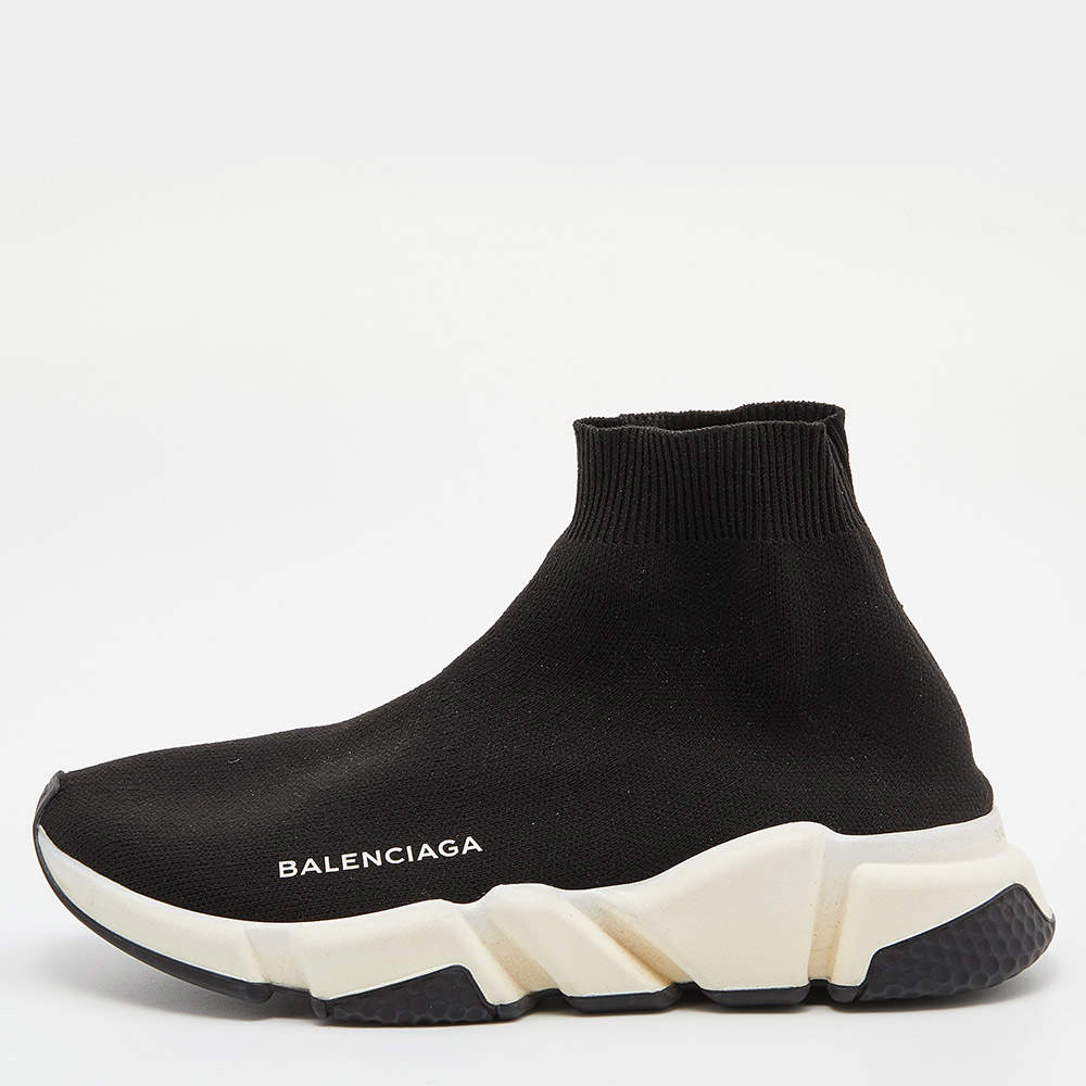 Pre Owned Balenciaga Black Knit Fabric Speed Trainer Sneakers Size 37