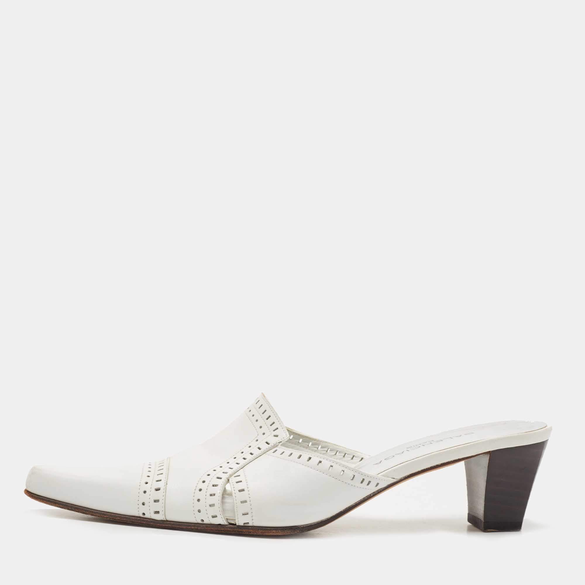 Pre Owned Balenciaga White Leather Mule Sandals Size 38
