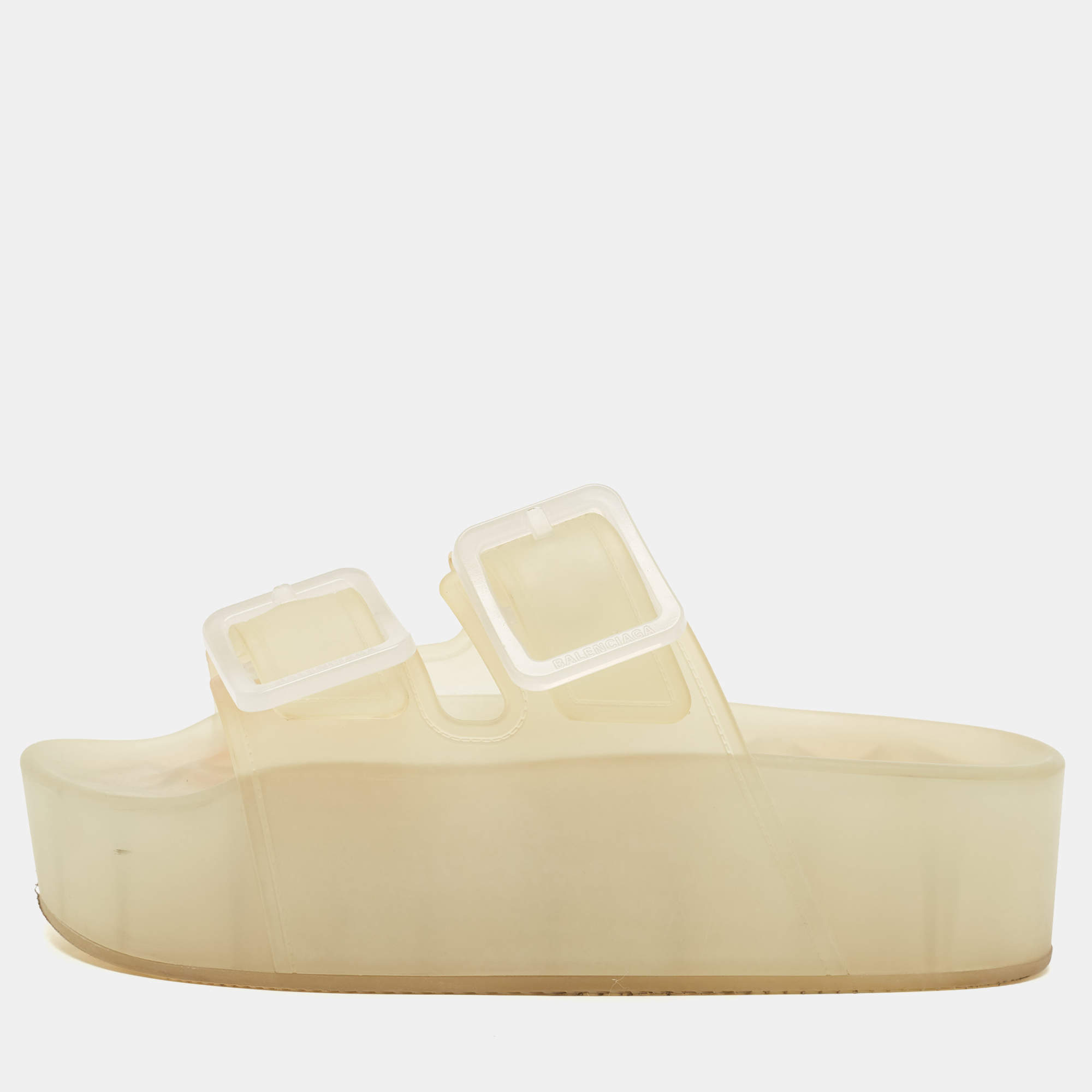 Pre Owned Balenciaga Transparent Rubber Logo Slides Size 36
