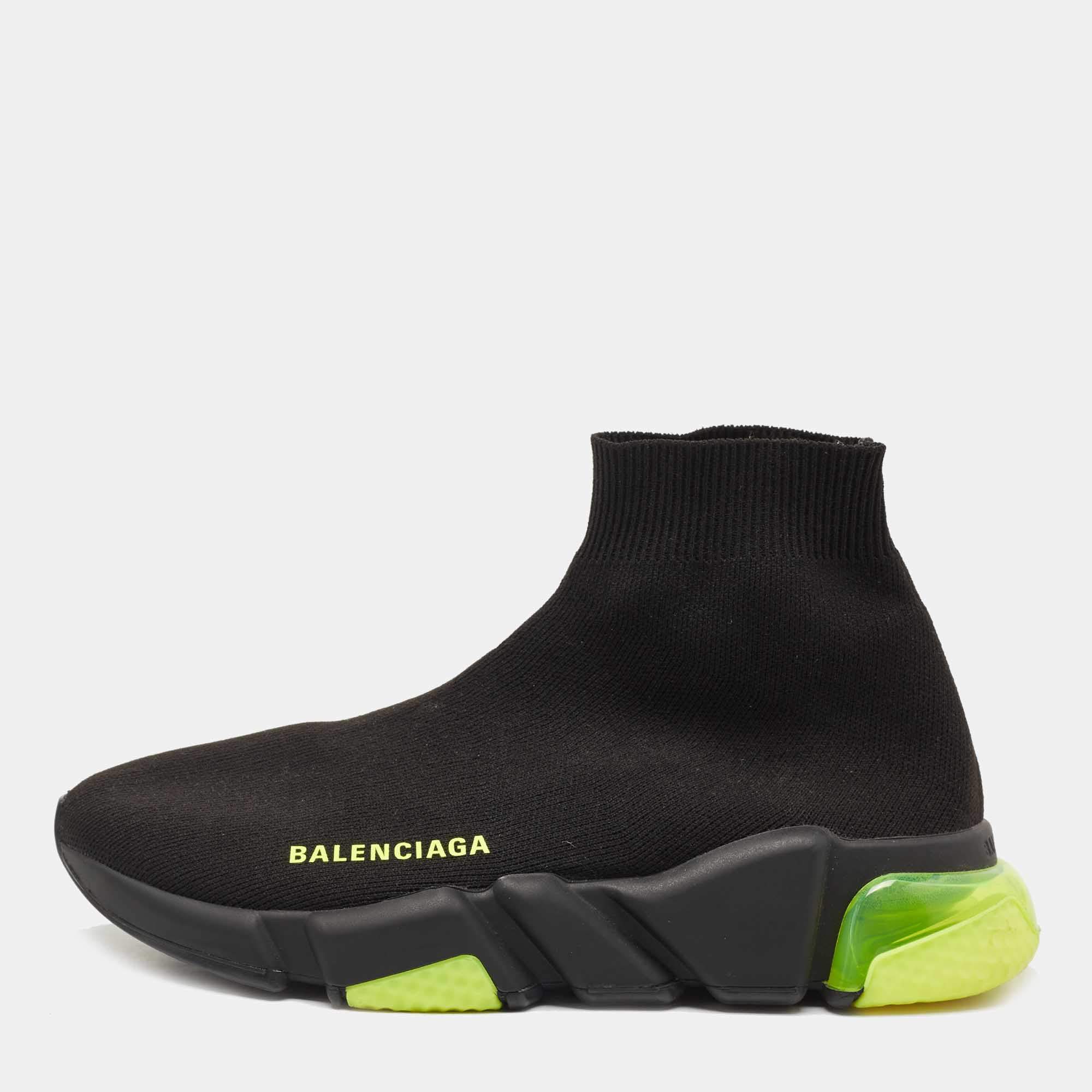 Pre Owned Balenciaga Black Knit Speed Trainer High Top Sneakers Size 37