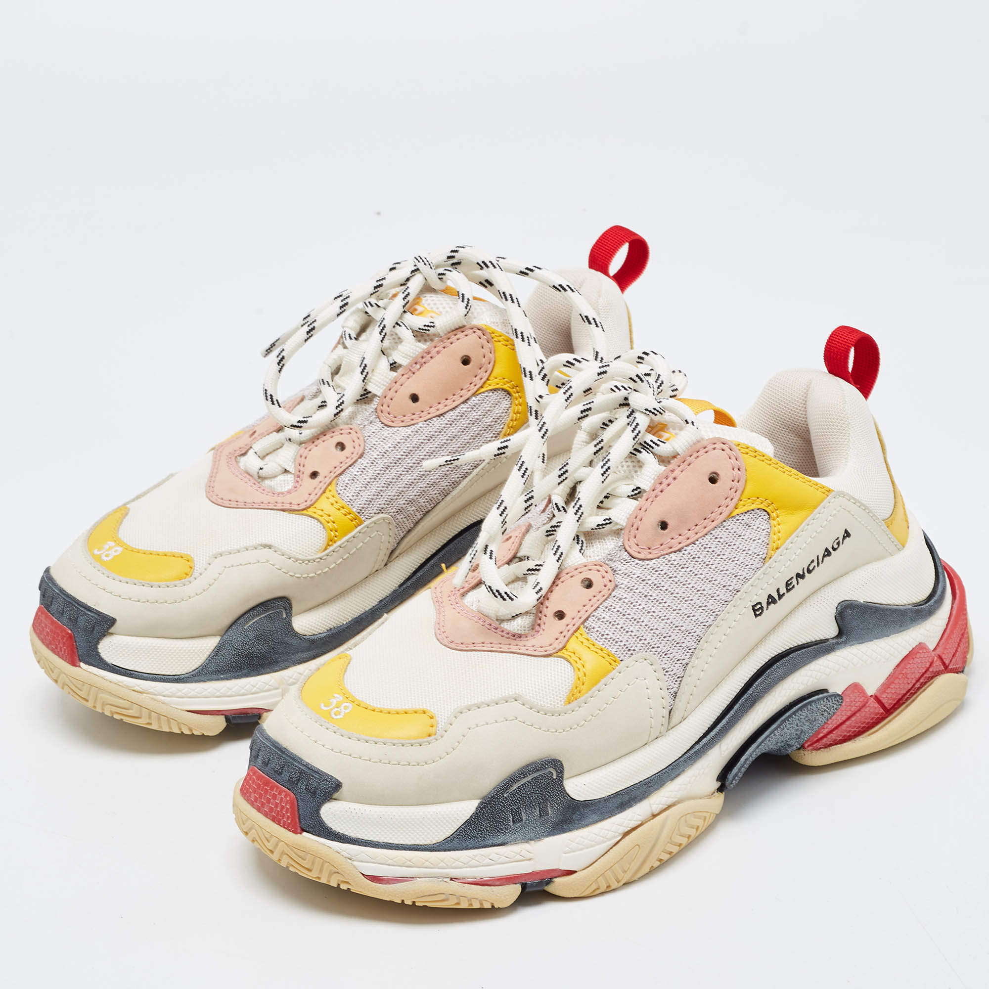 BALENCIAGA Triple S Multi-Panel Sneakers Red and Blue Size 38