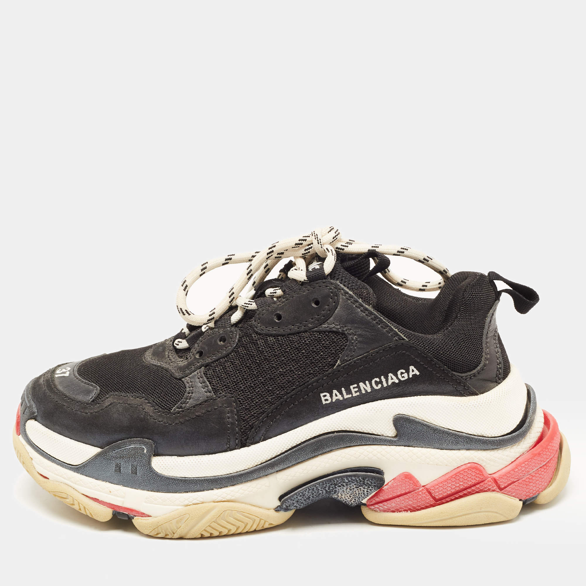 Balenciaga Black Leather and Mesh Triple S Sneakers Size 37