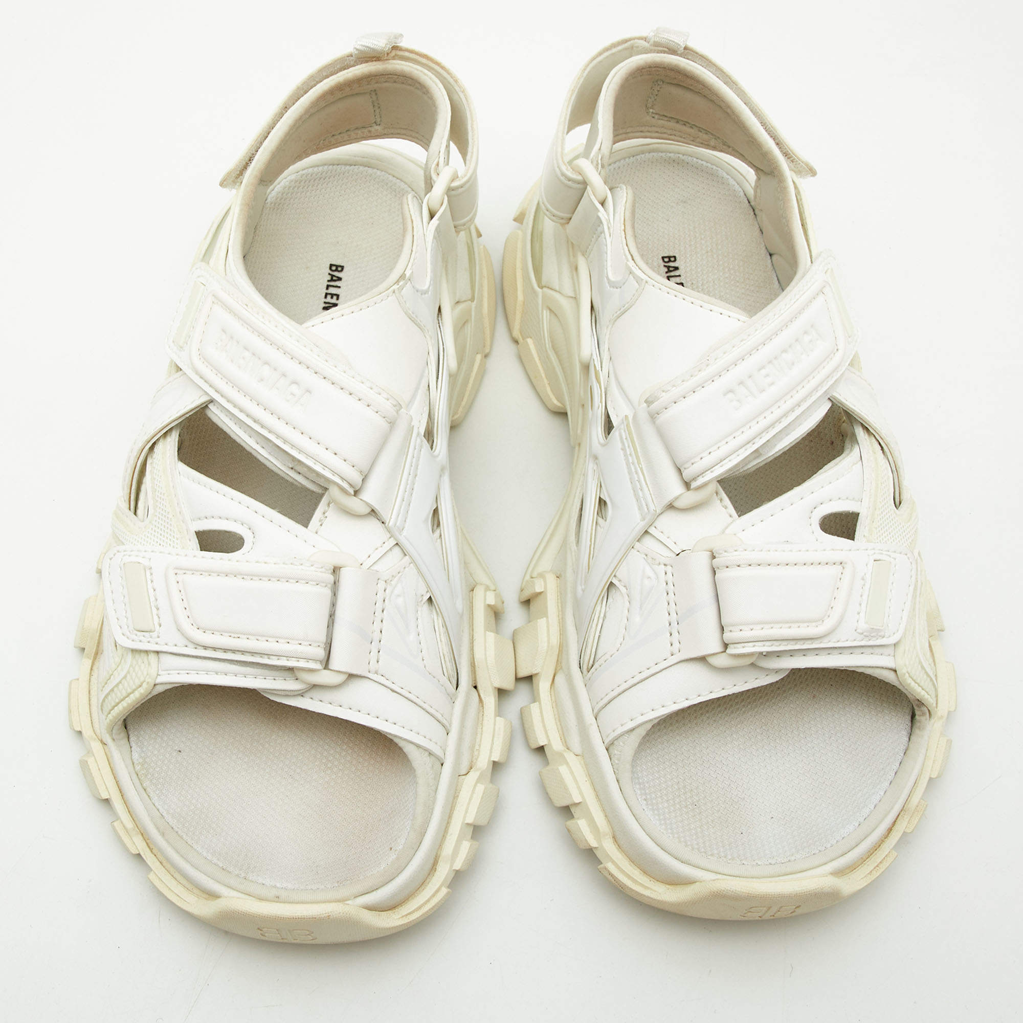 Balenciaga White Rubber and Faux Leather Track Sandals Size 38