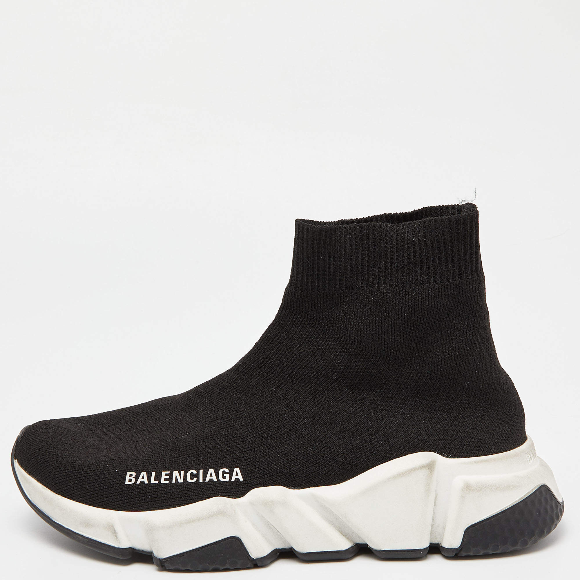 Balenciaga Black Knit Fabric Speed High Top Sneakers Size 35