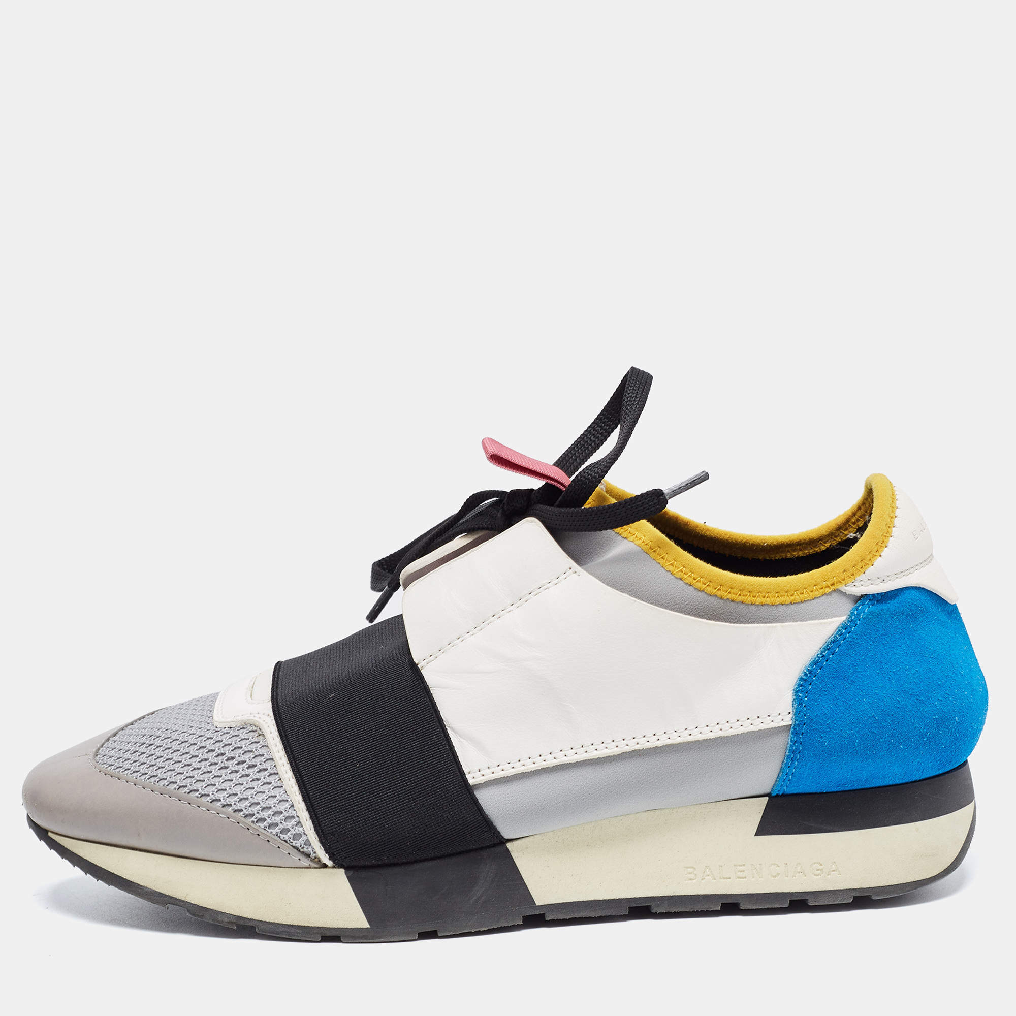 Pre Owned Balenciaga Multicolor Leather and Mesh Race Runner Sneakers Size 38