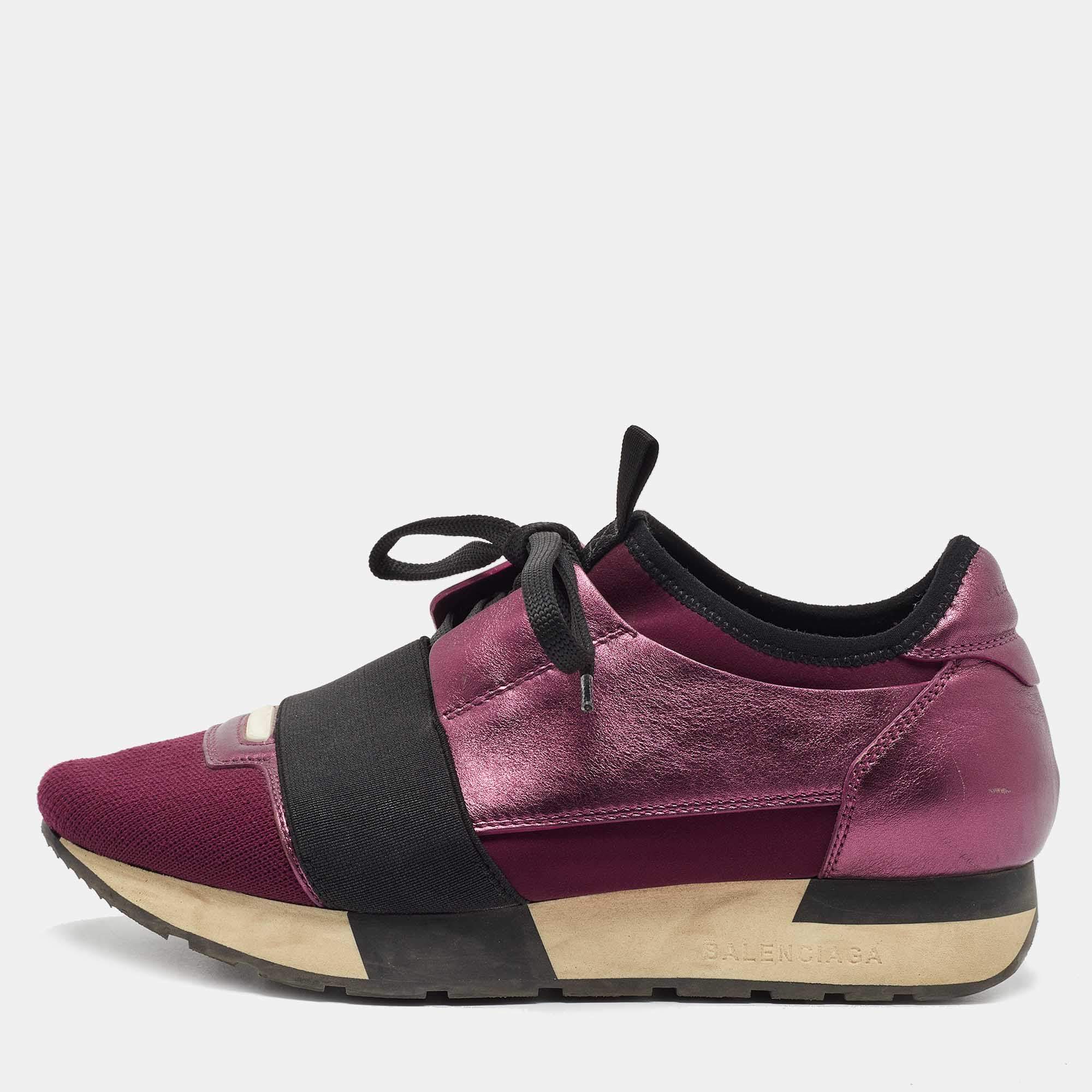 مملوكة مسبقًا Banciaga Purple/Black Leather and Fabric Race Runner Sneakers Size 36
