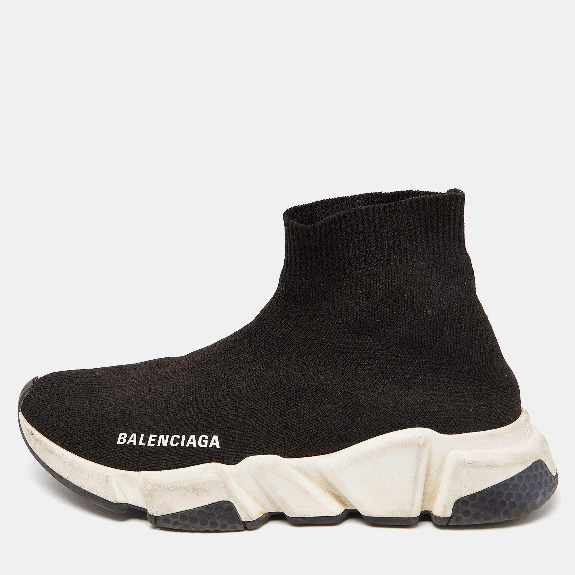 Pre Owned Balenciaga Black Knit Fabric Speed Trainer Sneakers Size 37