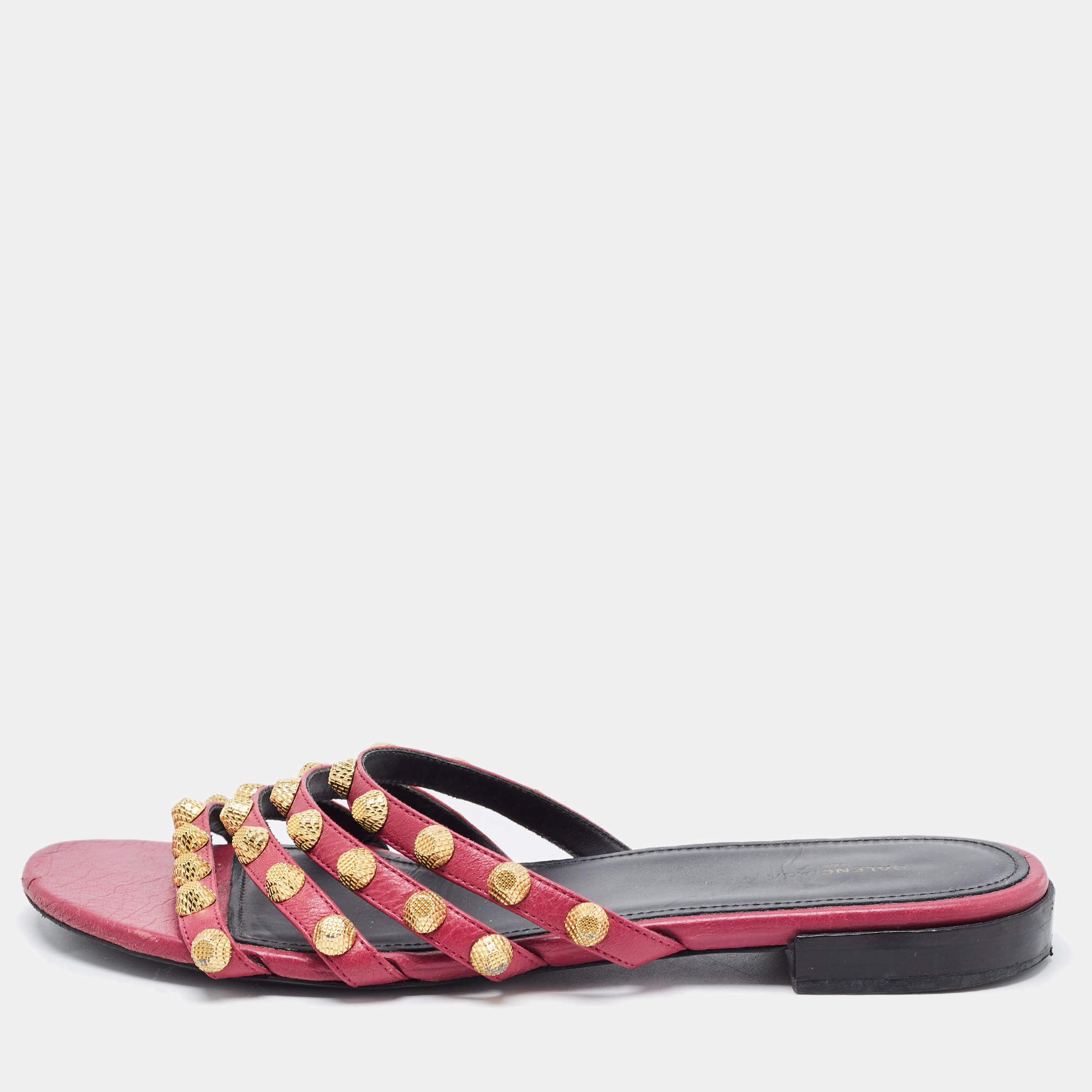 Balenciaga Pink Leather Arena Flat Slides Size 38.5 
