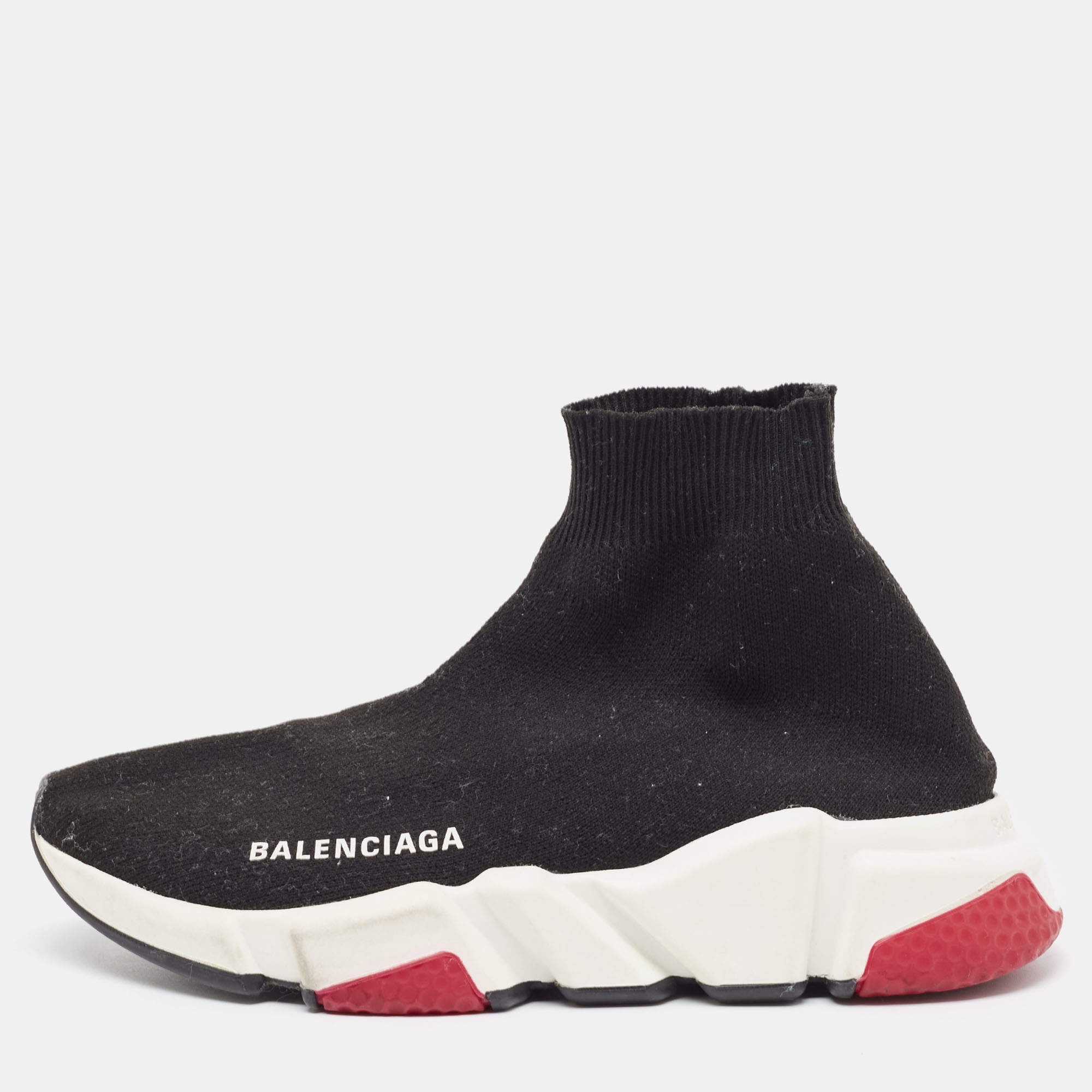 Balenciaga Black Knit Fabric Speed Trainer Sneakers Size 35