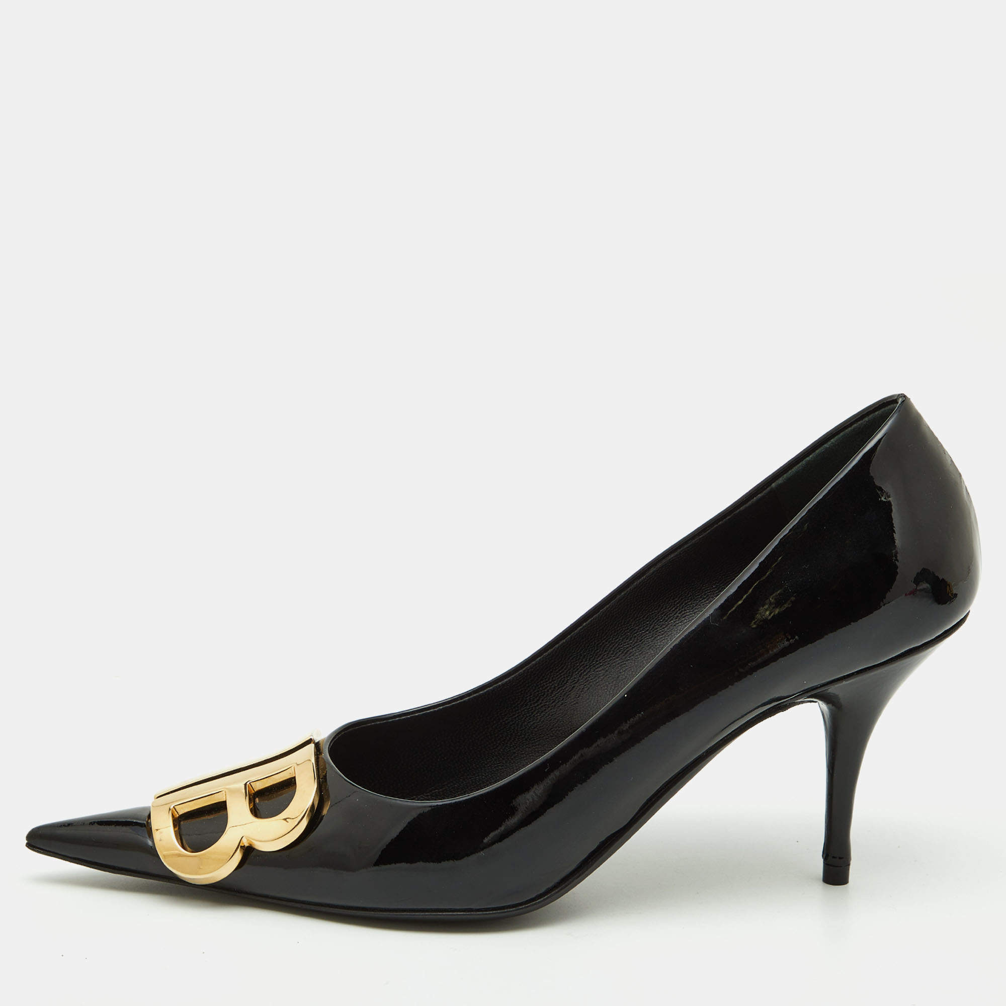 Balenciaga Black Patent Leather BB Knife Pumps Size 37