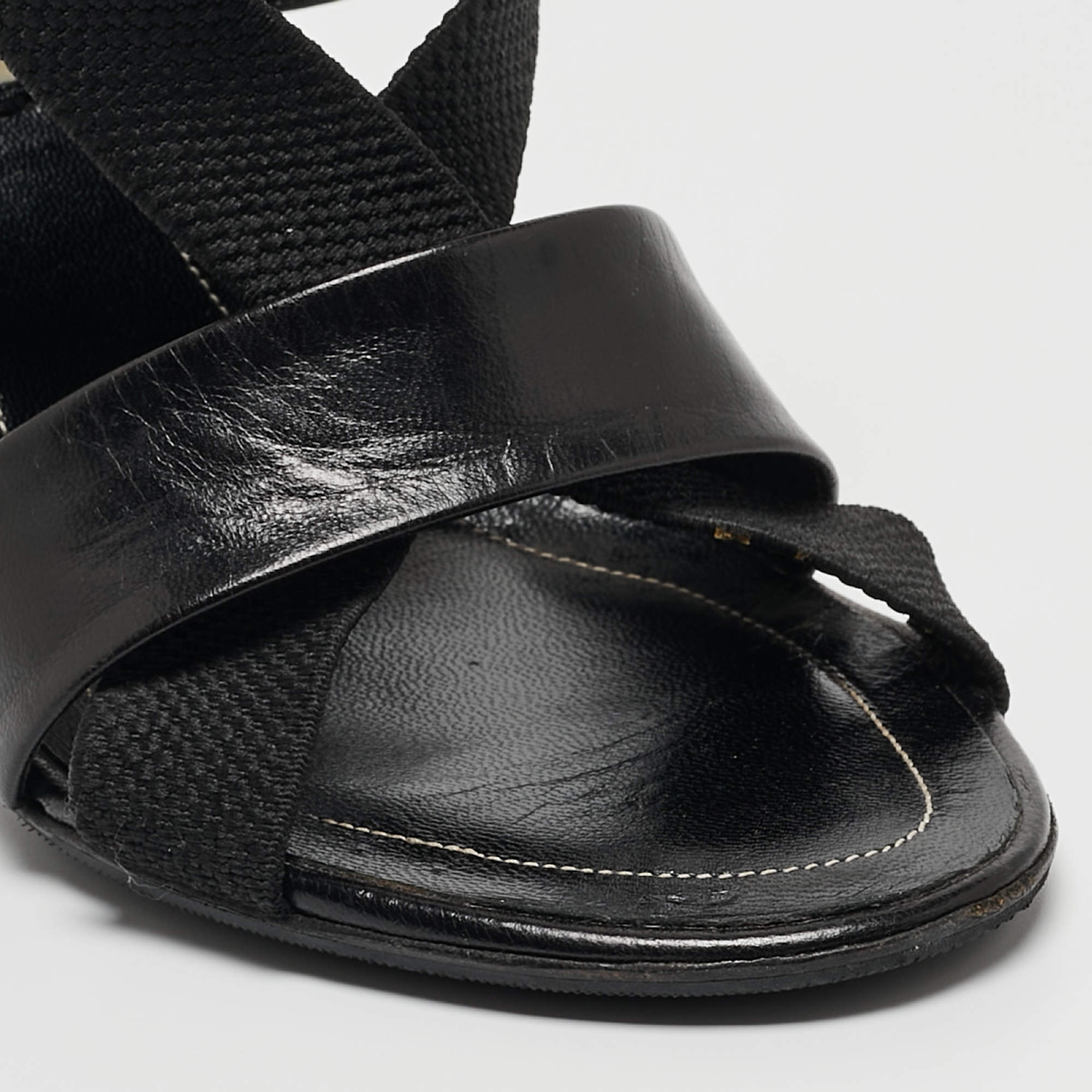 Balenciaga Elastic Crisscross Slingback Sandals in Black Leather