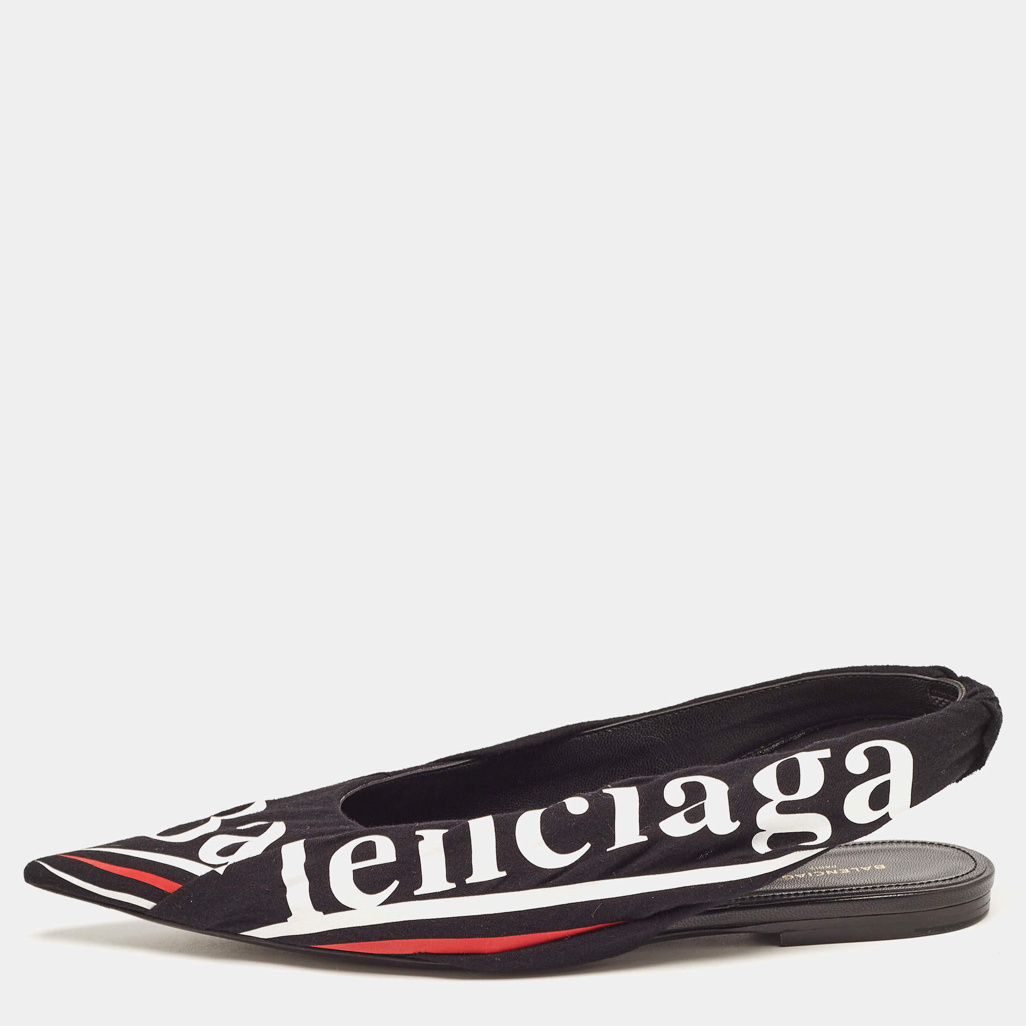 Balenciaga Black Fabric Knife Slingback Sandals Size 36