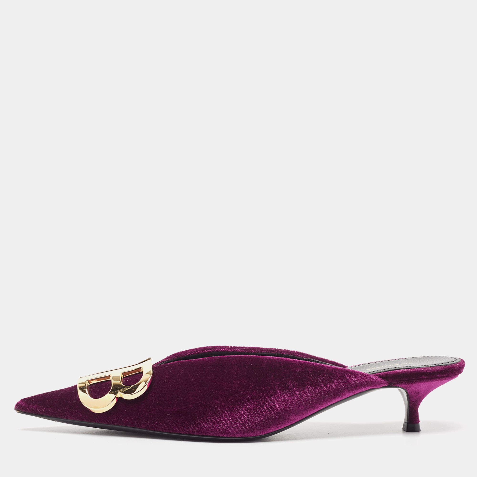 Pre Owned Balenciaga Burgundy Velvet Knife Mules Size 37