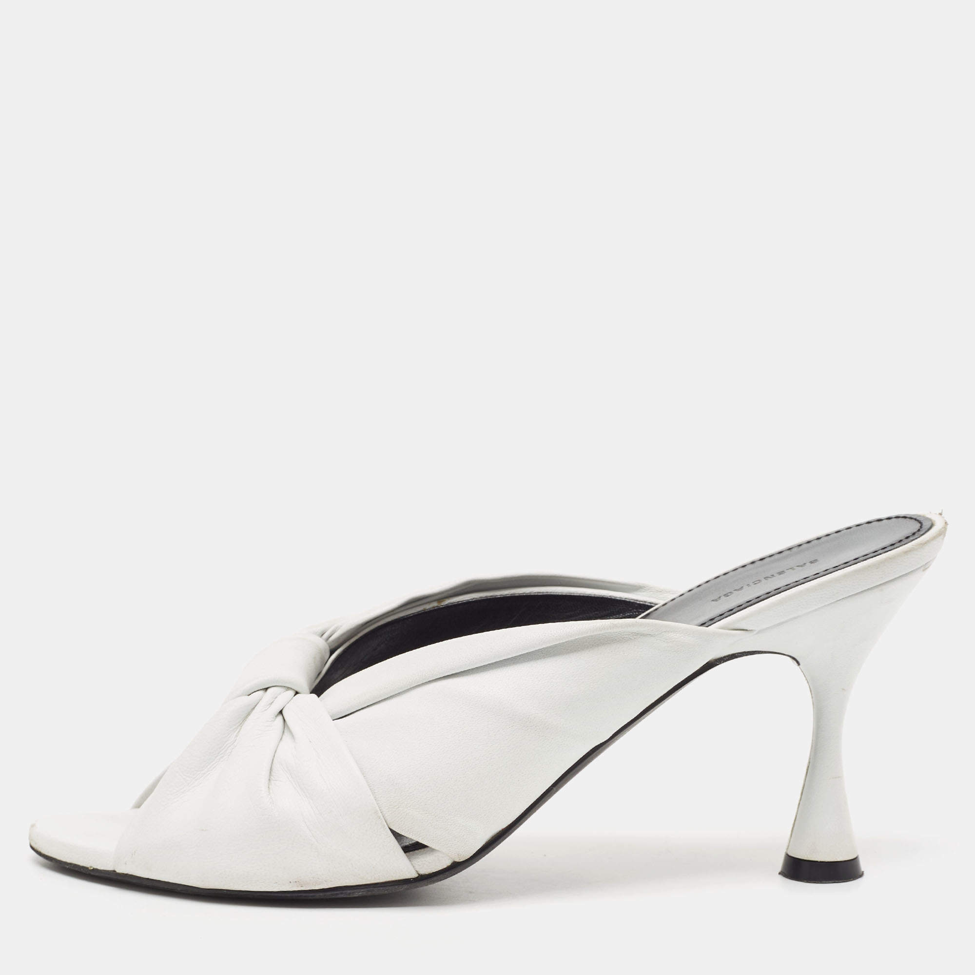 Balenciaga White Leather Knot Open Toe Slide Sandals Size 40.5