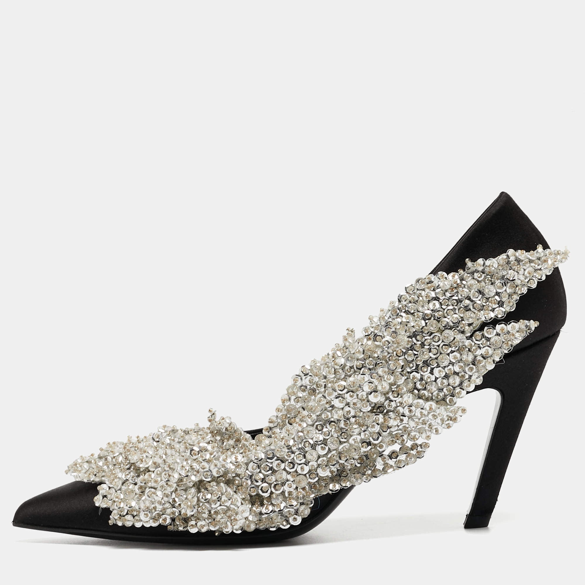 Balenciaga Black Satin Talon Slash Pumps Size 37 Balenciaga
