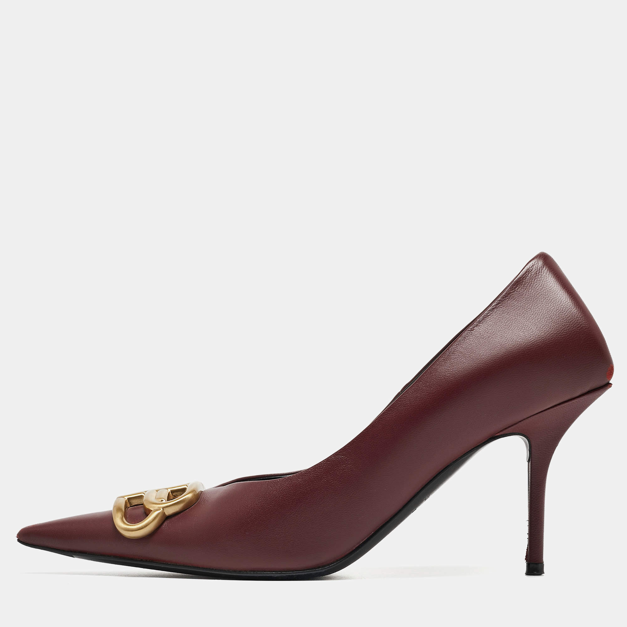 Pre Owned Balenciaga Burgundy Leather Square Knife Pumps Size 36