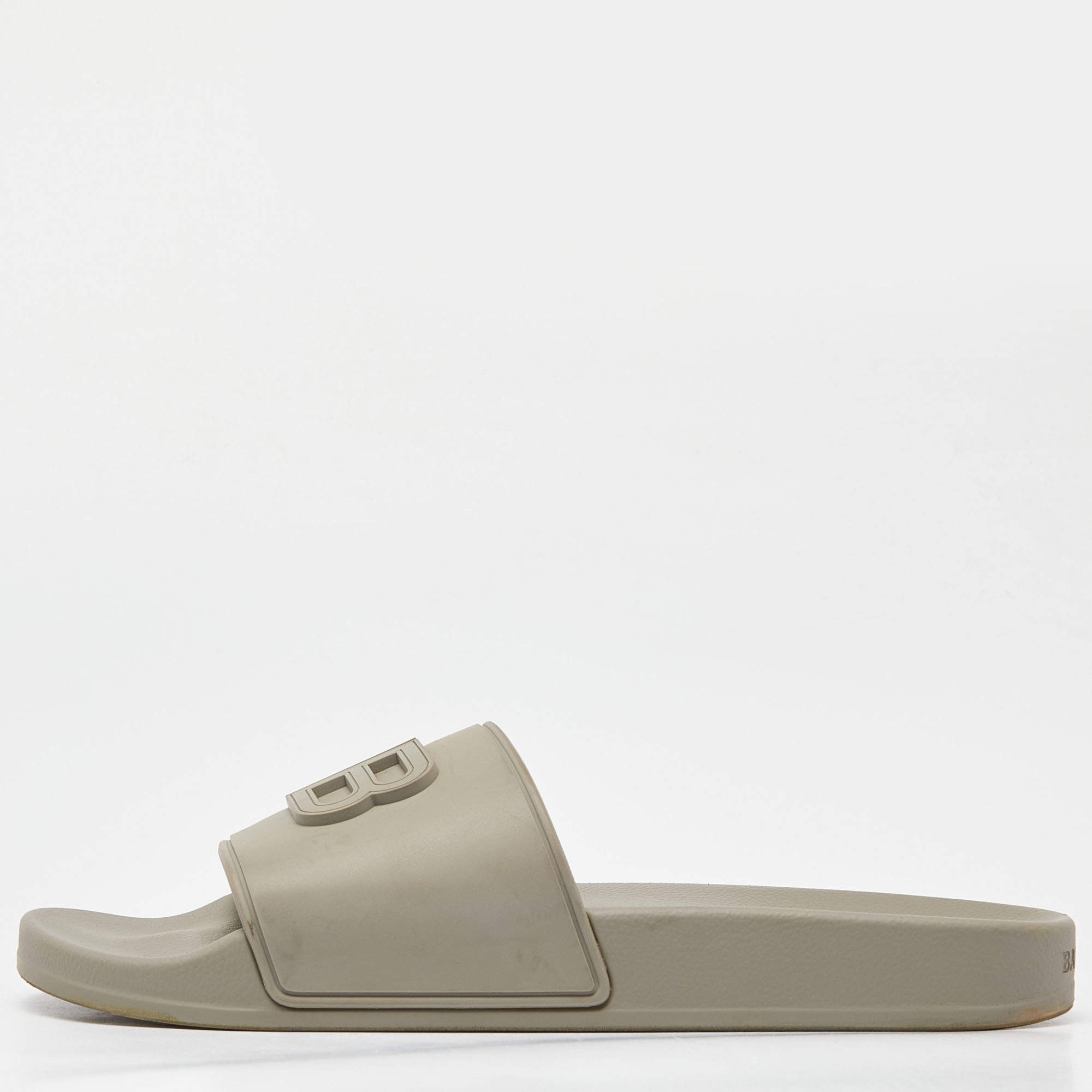 Balenciaga Grey Rubber BB Logo Flat Slides Size 39