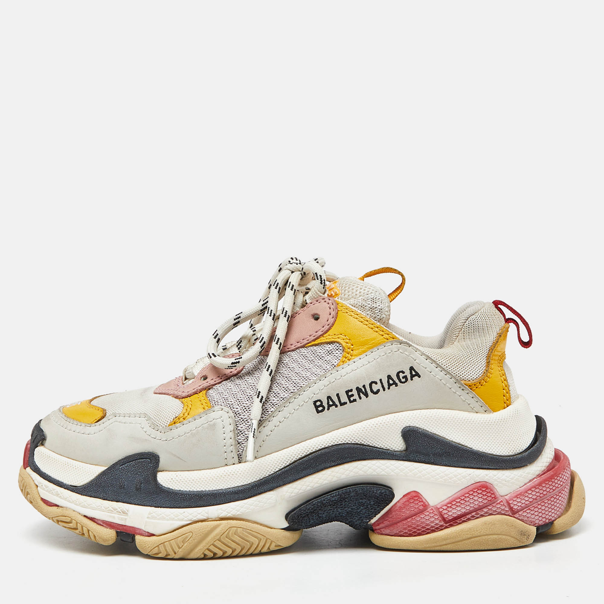 Pre Owned Balenciaga Multicolor Leather and Mesh Triple S Low Top Sneakers Size 35