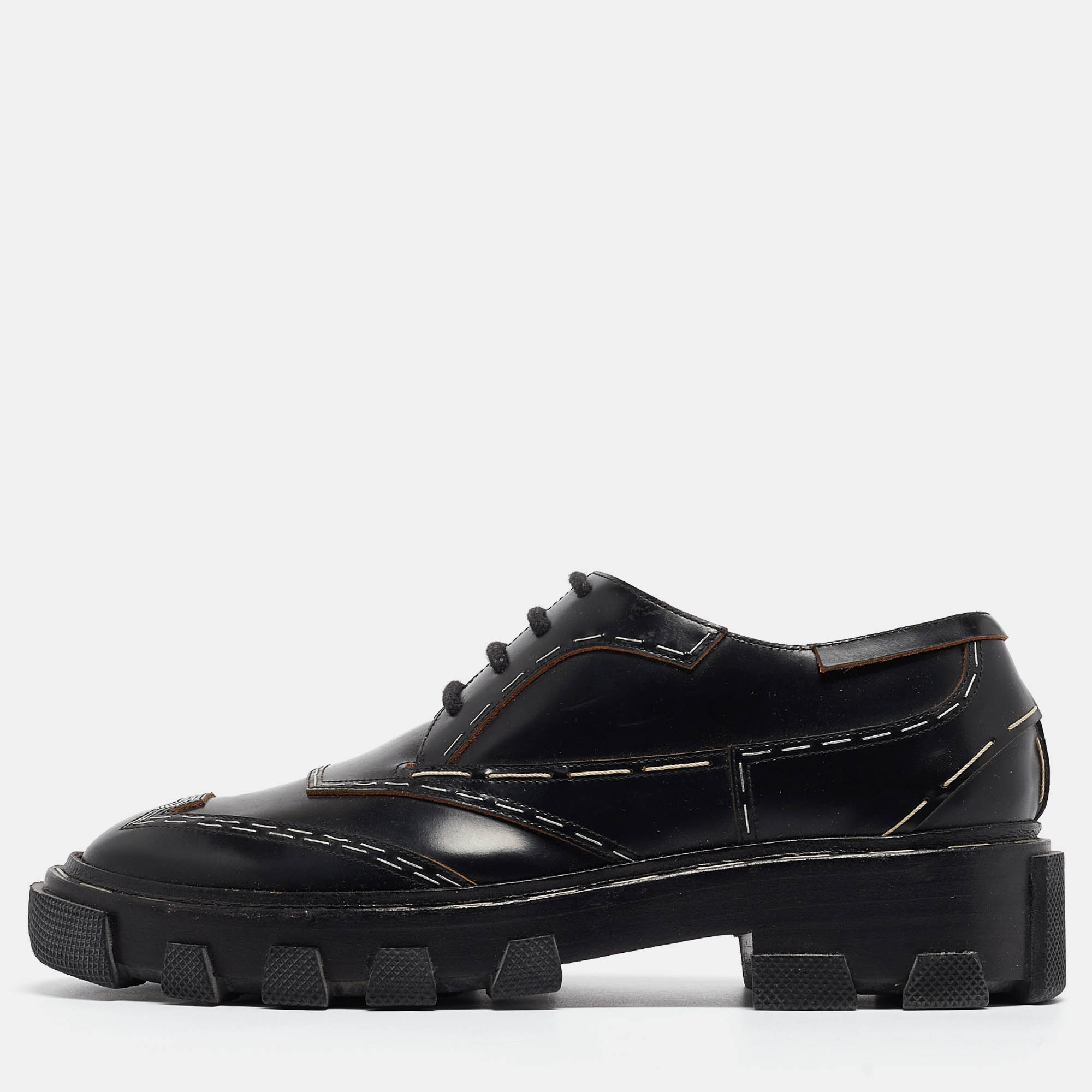 Balenciaga Black Leather Topstitch Derby Size 36