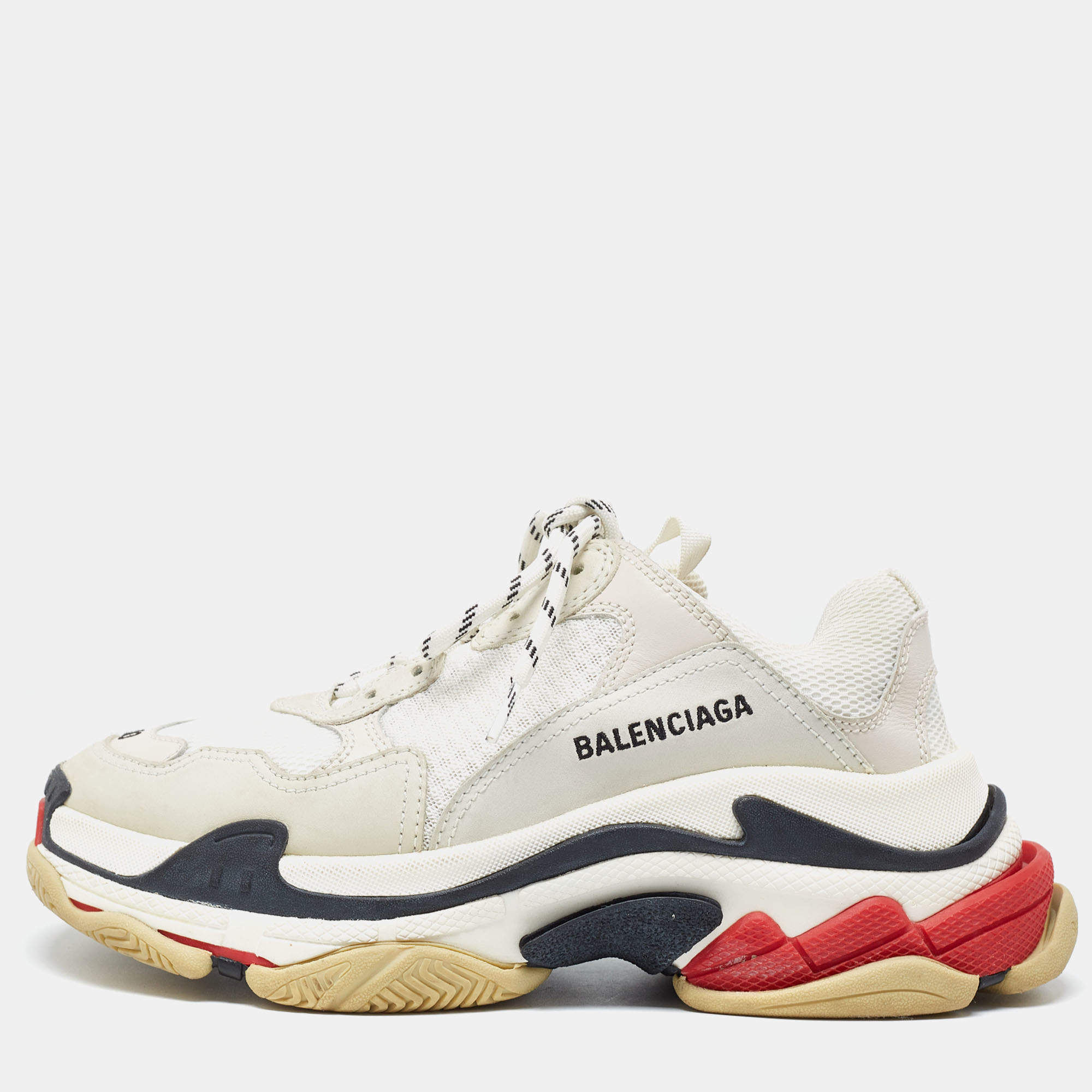 Pre Owned Balenciaga Multicolor Leather and Mesh Triple S Sneakers Size 40