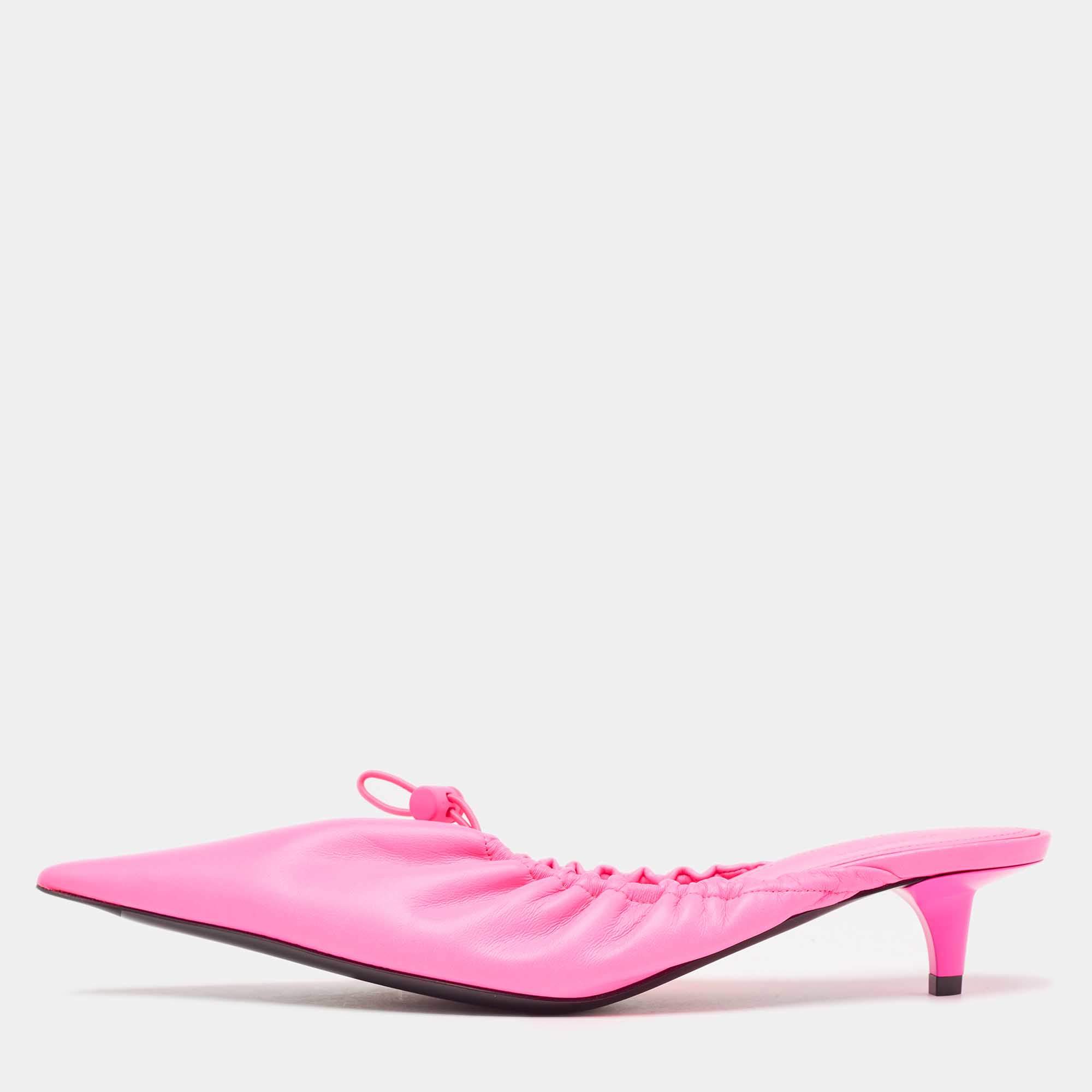 مملوكة مسبقًا Balenciaga Pink Leather Knife Pointed Toe Mules Size 38