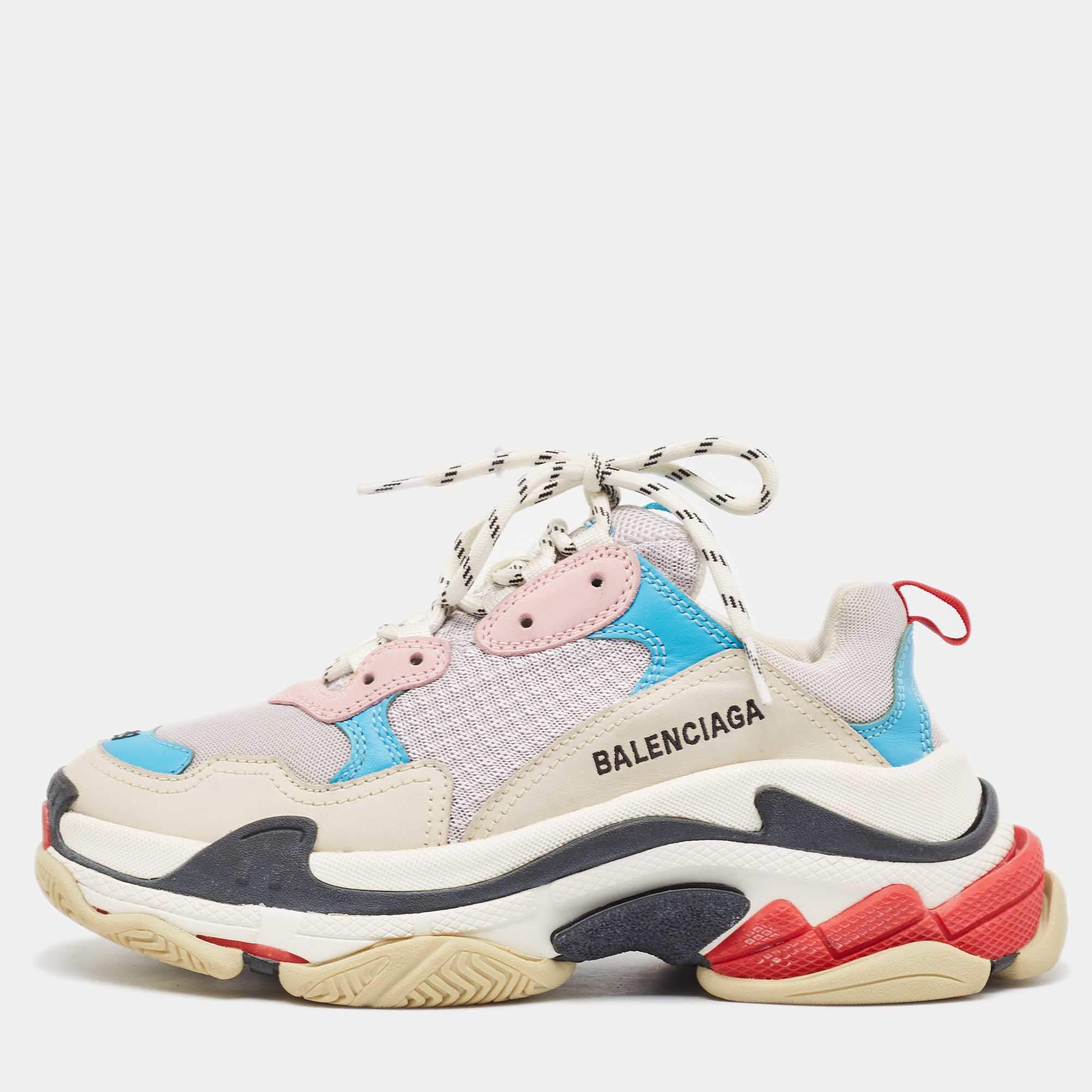 Pre Owned Balenciaga Multicolor Nubuck and Mesh Triple S Sneakers Size 39