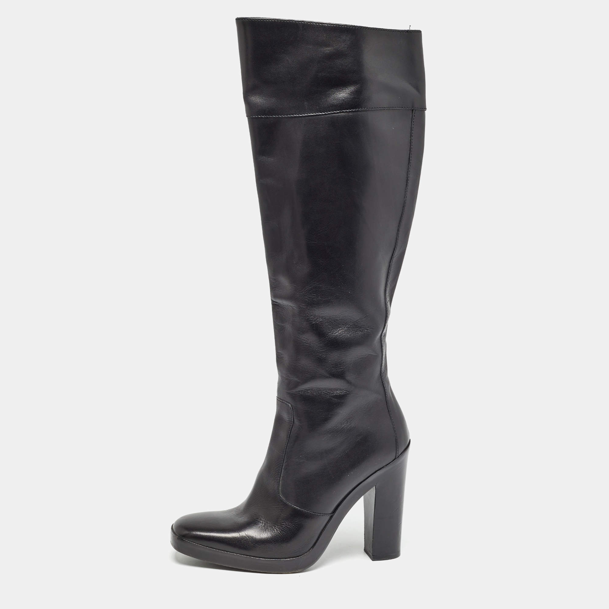 Balenciaga Black Leather Knee Length Boots Size 37