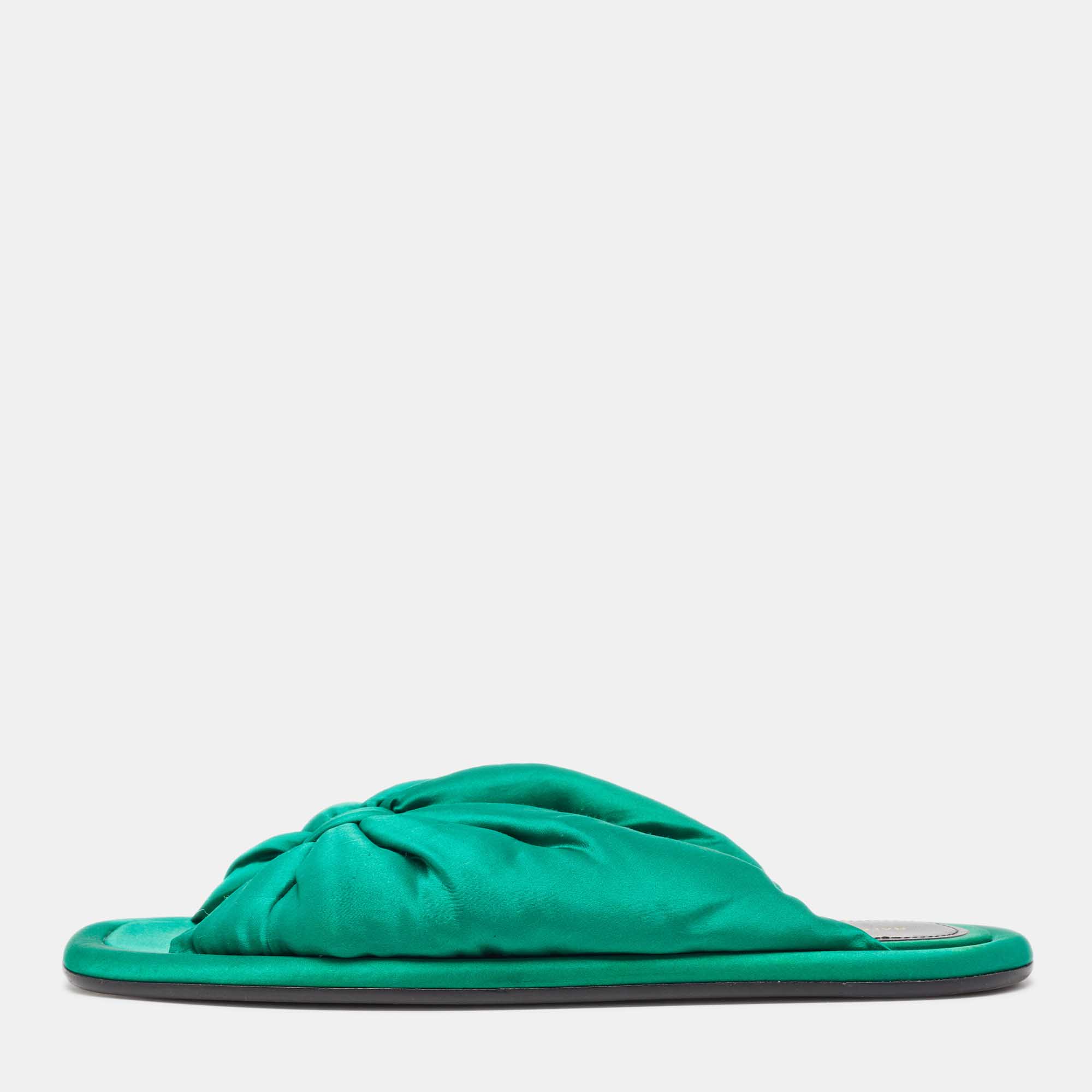 Balenciaga Green Satin Bow Slide Flats Size 39