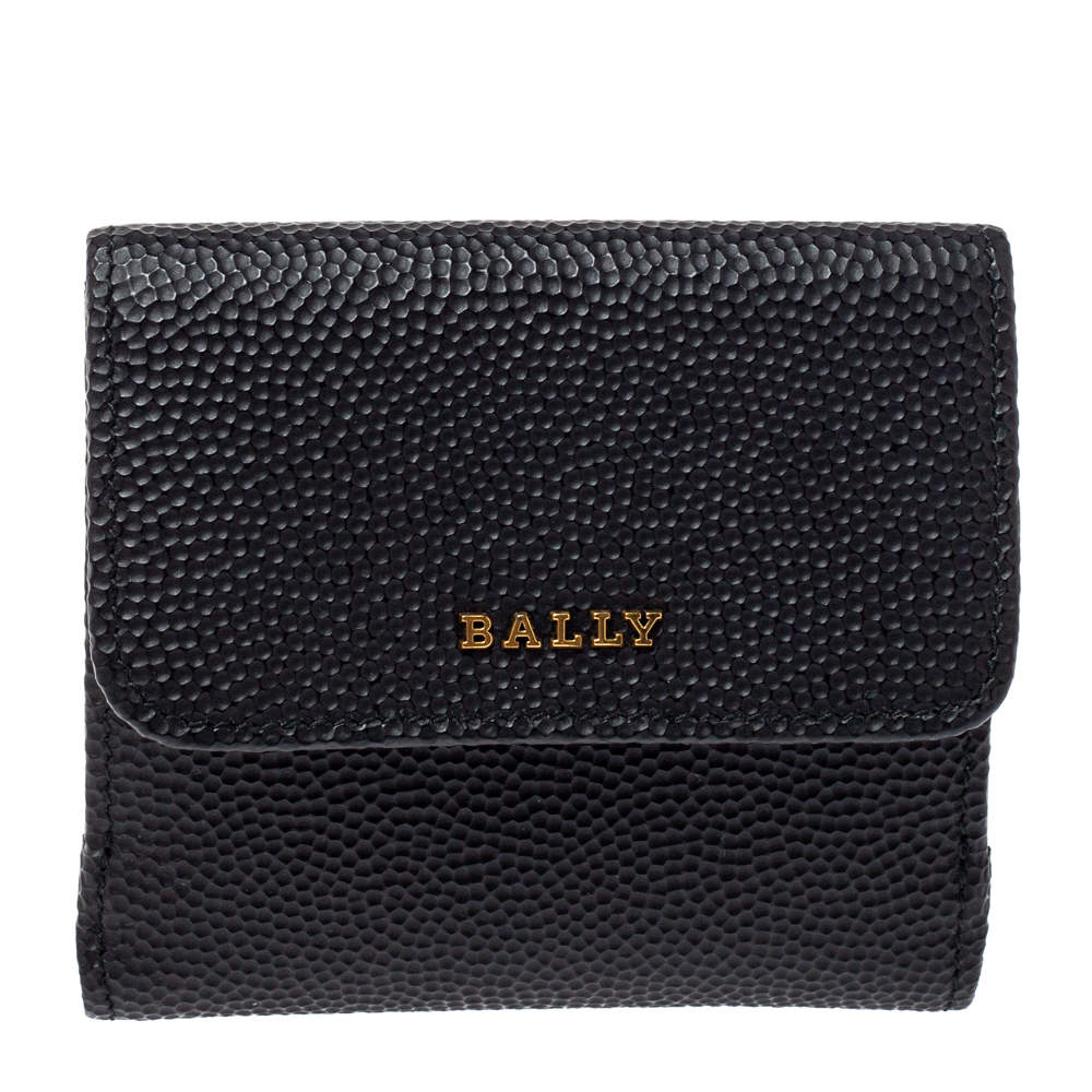 Bally Black Textured Leather Tri Fold Wallet
