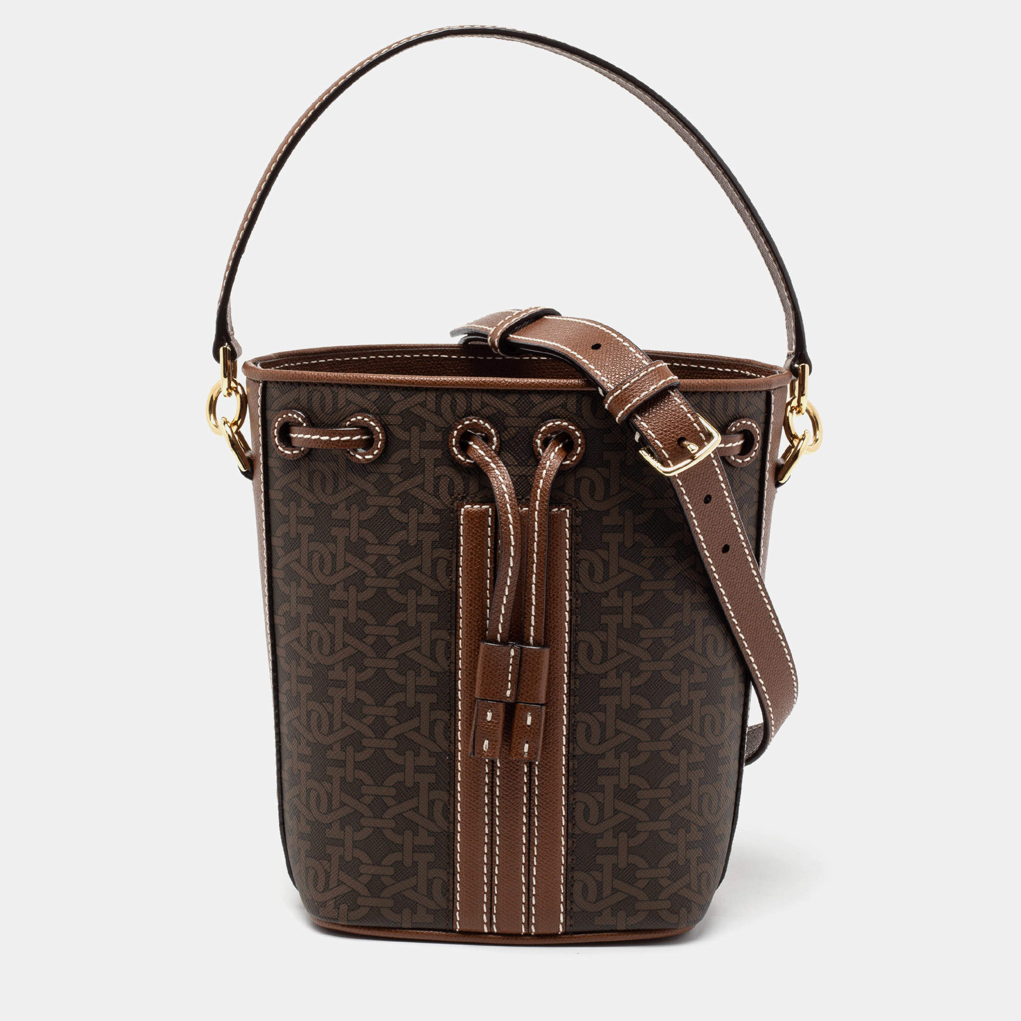 Bally Brown Coated Canvas and Leather Donae Bucket Bag 