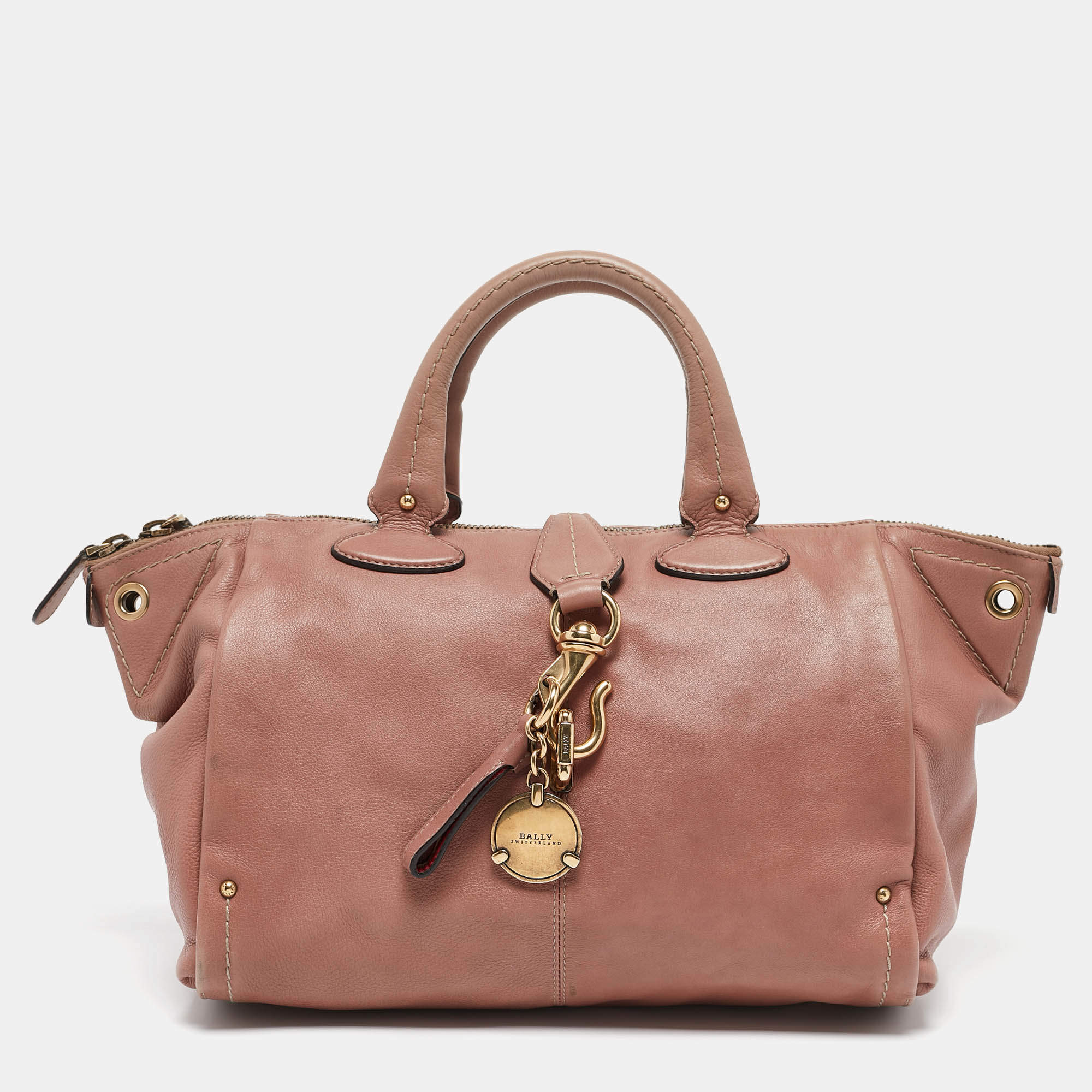 Bally Pink Leather Clasp Flap Satchel