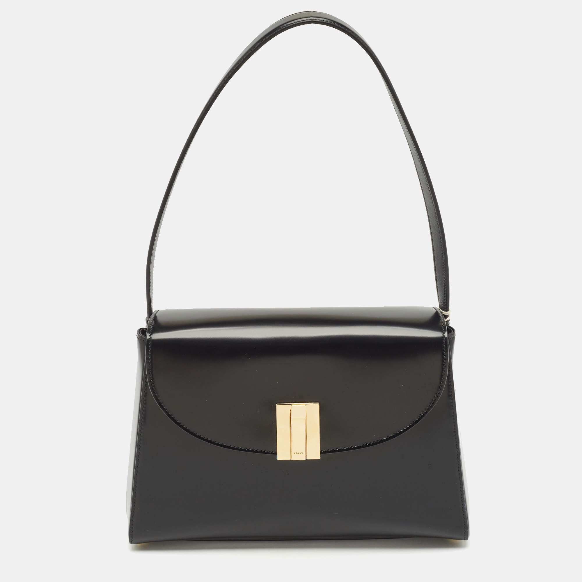 Bally Black Brushed Leather Small Ollam Shoulder Bag