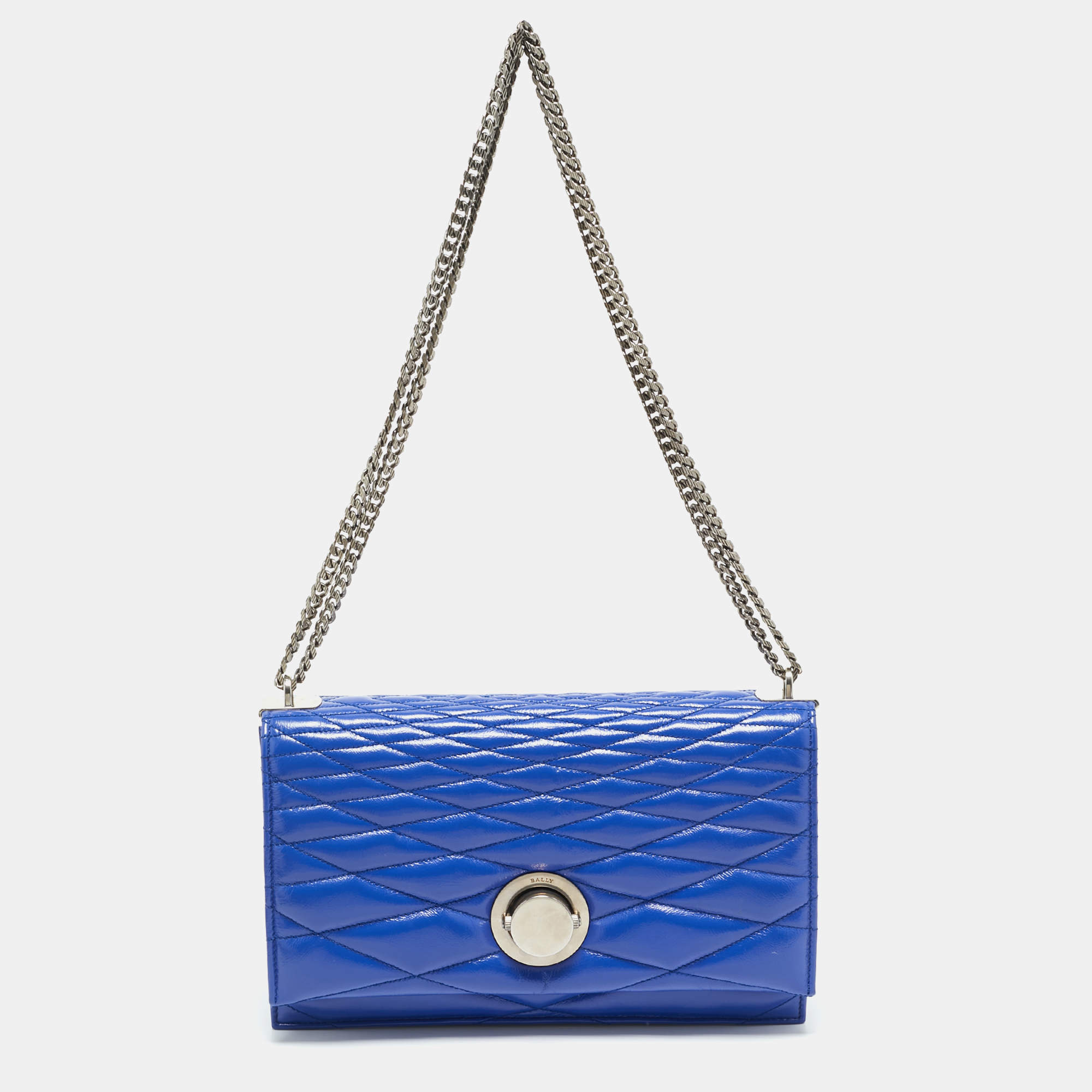 Pre Owned Bally Blue Quilted Leather Eclipse Chain Shoulder Bag