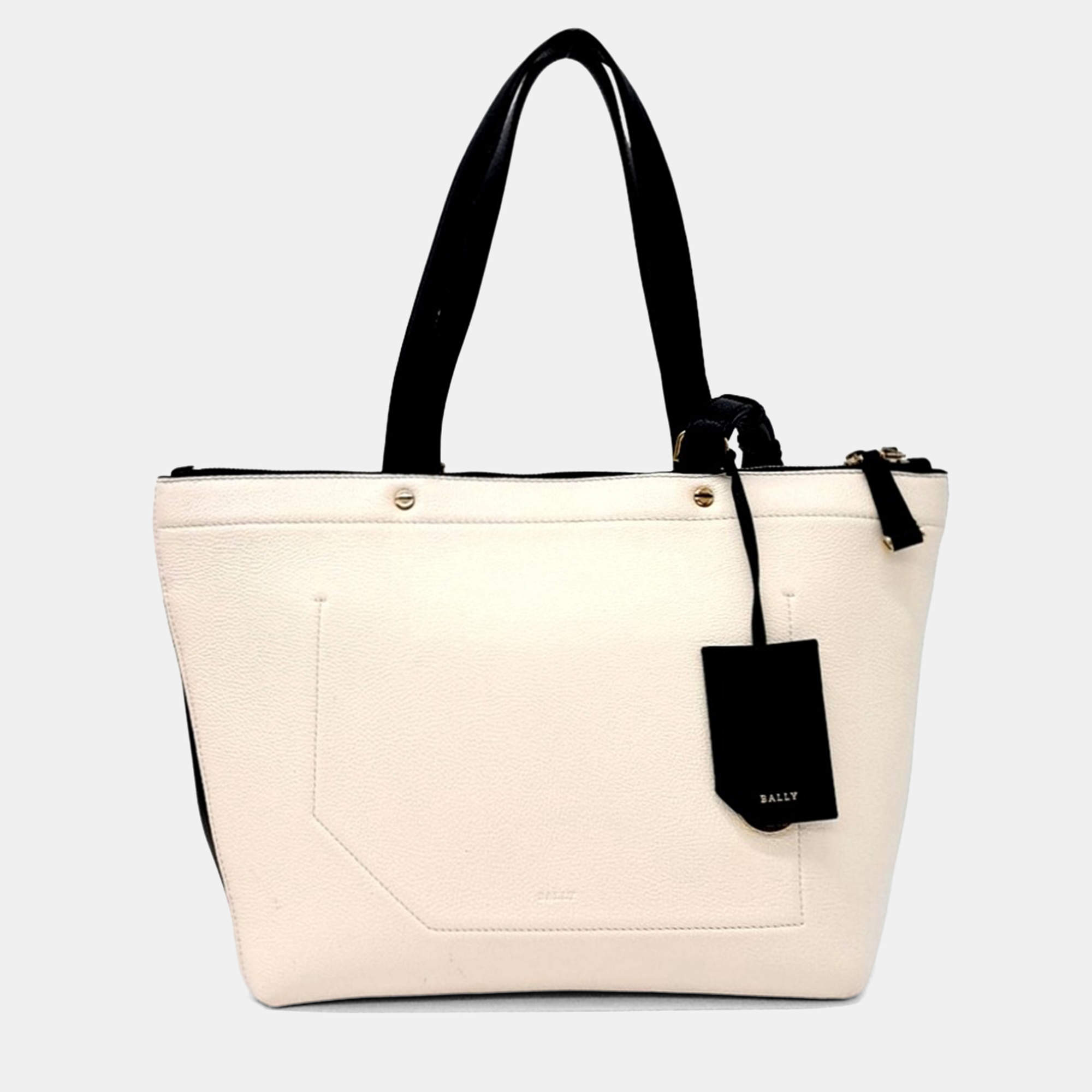 مملوكة مسبقًا Bally Beige Black Leather tote bag