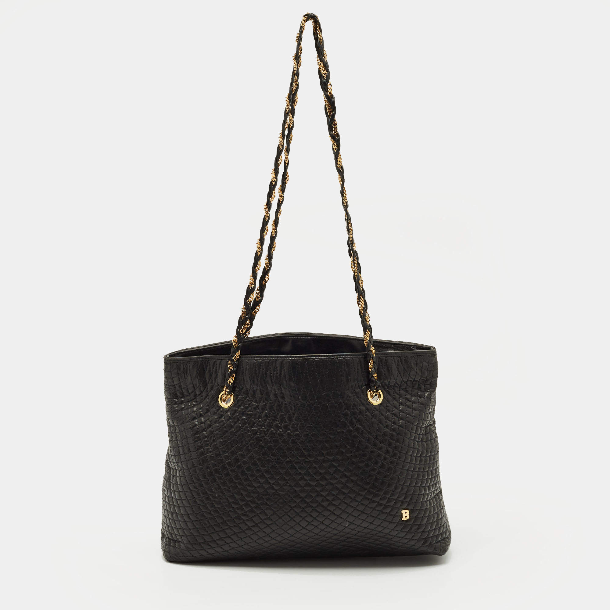 Pre Owned Bally Black Quilted Leather Chain Tote
