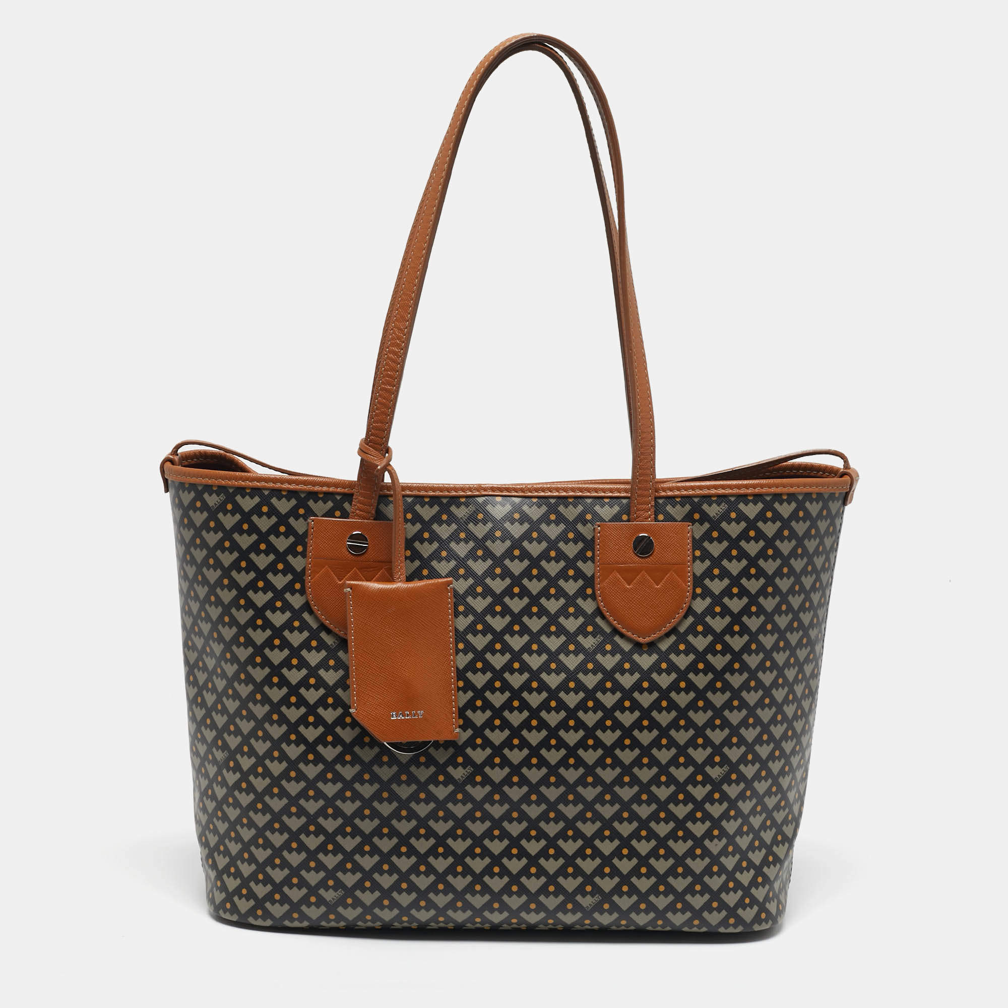 Pre Owned Bally Bernina Brown Printed Leather Tote