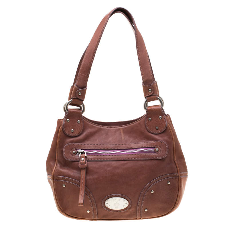 Bally Tan Leather Zippered Pocket Hobo