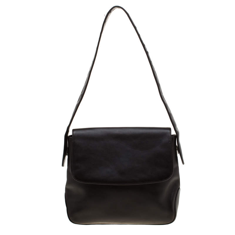 Bally Black Leather Flap Shoulder Bag