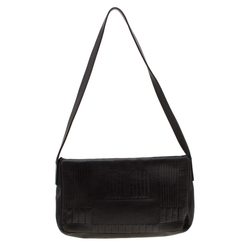 Bally Black Branchville Embossed Leather Shoulder Bag
